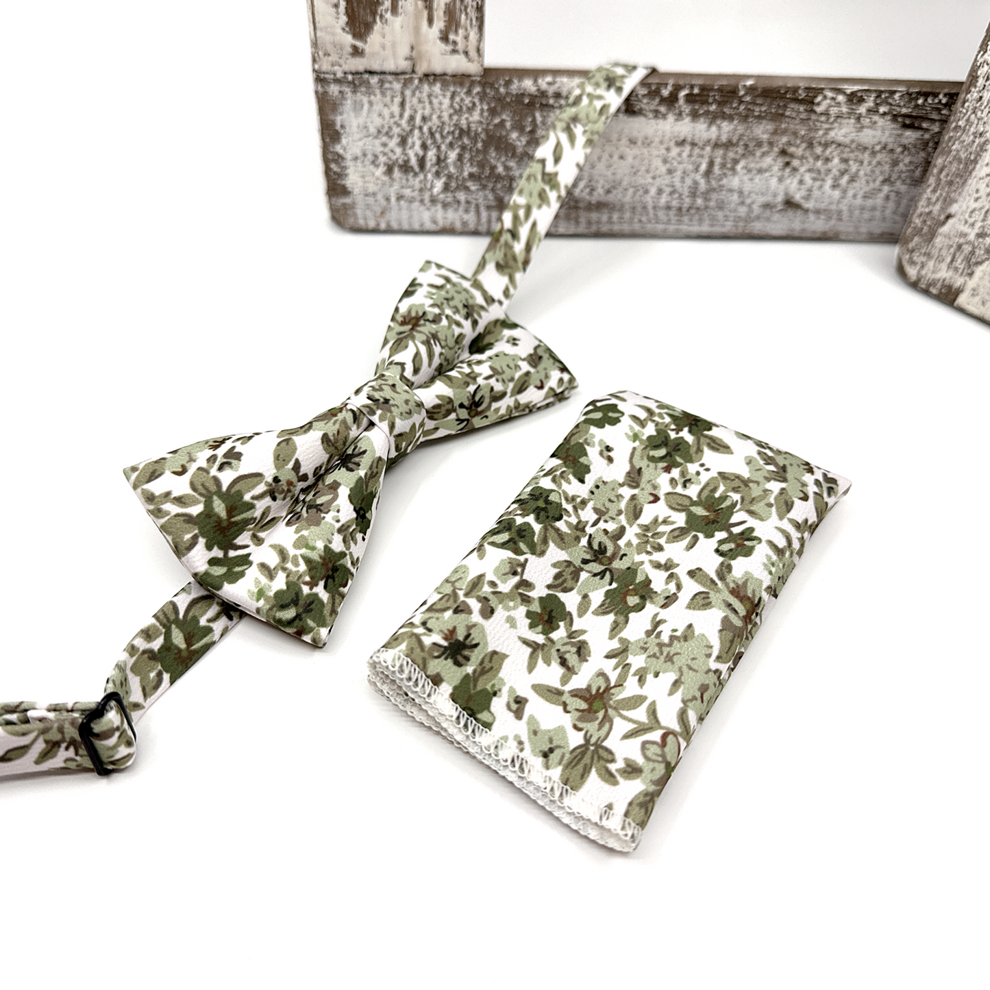 Olive Green Bow tie, Floral Groom Bow tie, Wedding Floral Bow tie