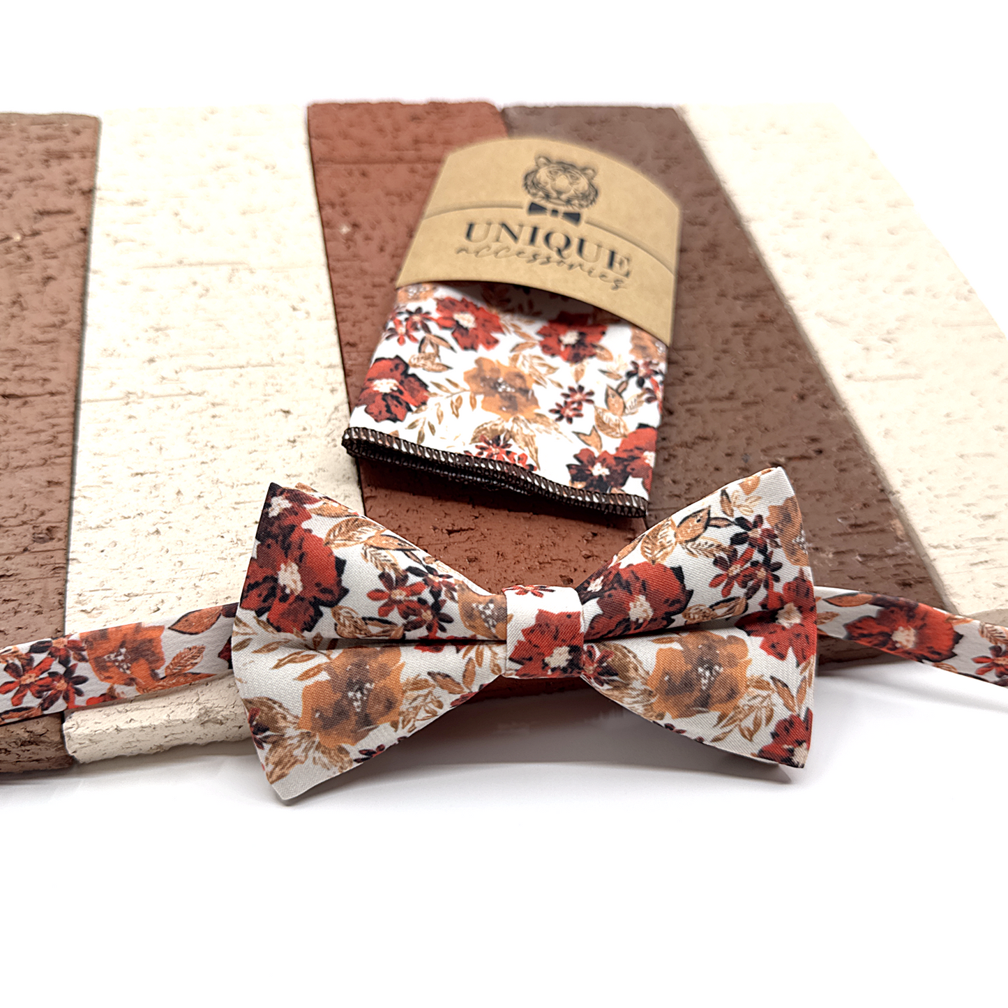 Brunt Orange Floral Bowtie, Wedding Floral Bowtie, Groomsmen Bow ties