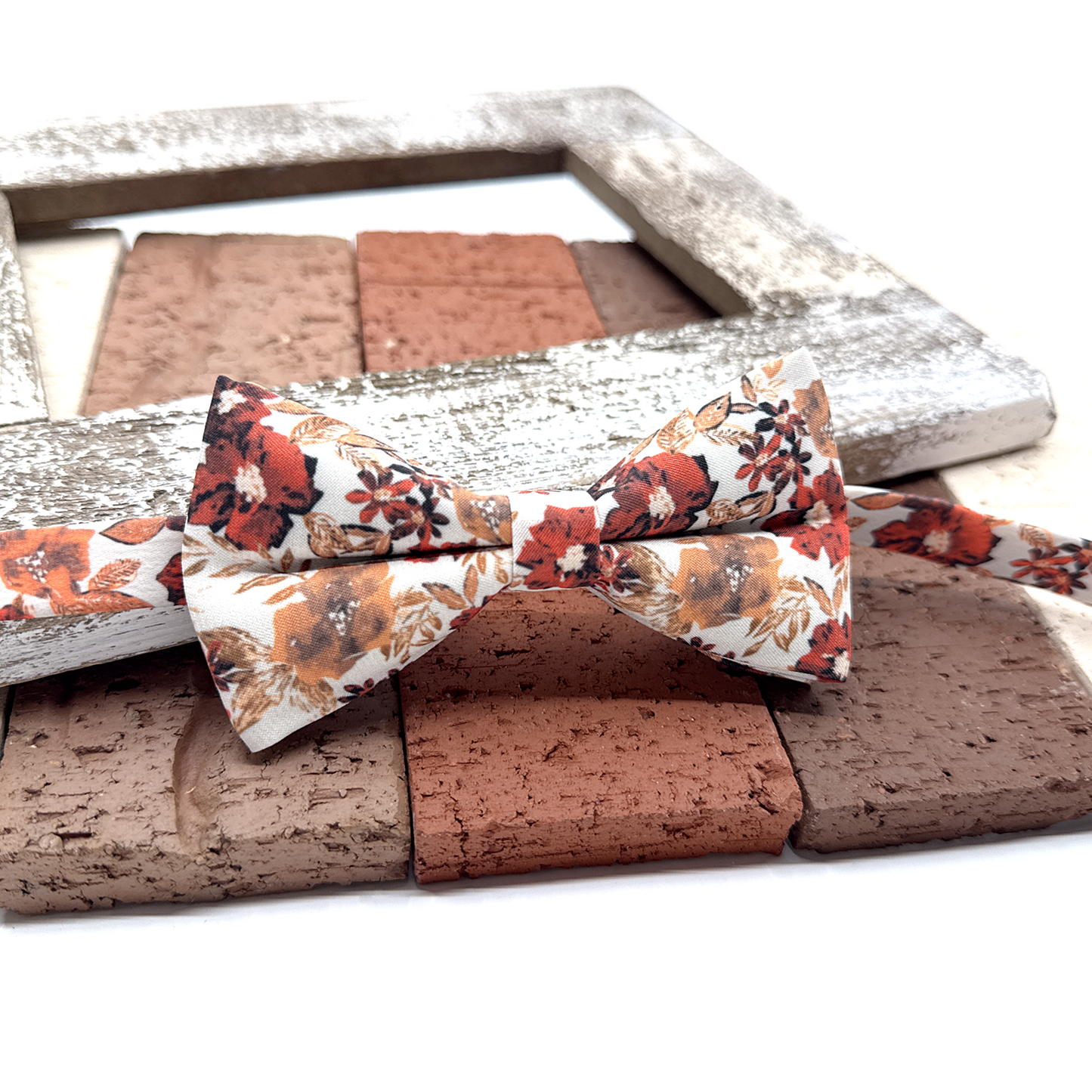 Brunt Orange Floral Bowtie, Wedding Floral Bowtie, Groomsmen Bow ties