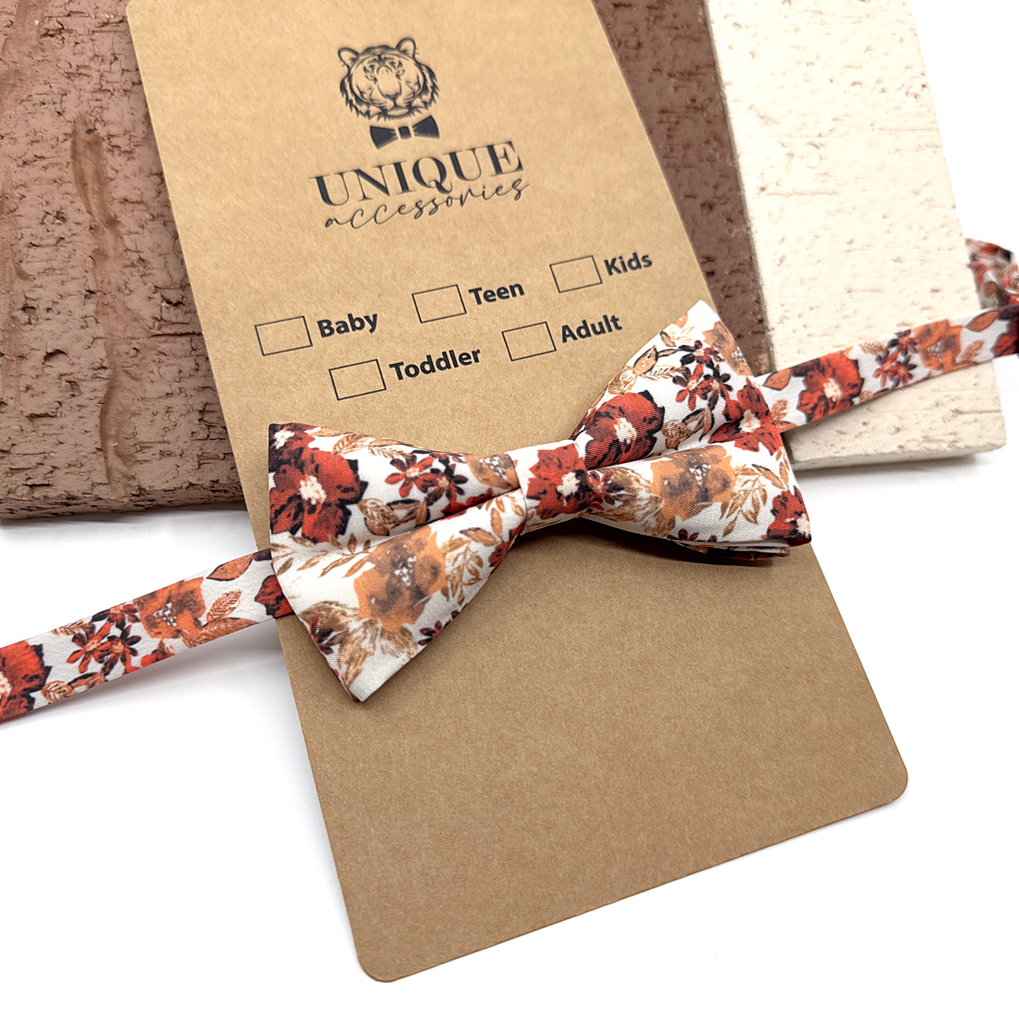 Brunt Orange Floral Bowtie, Wedding Floral Bowtie, Groomsmen Bow ties