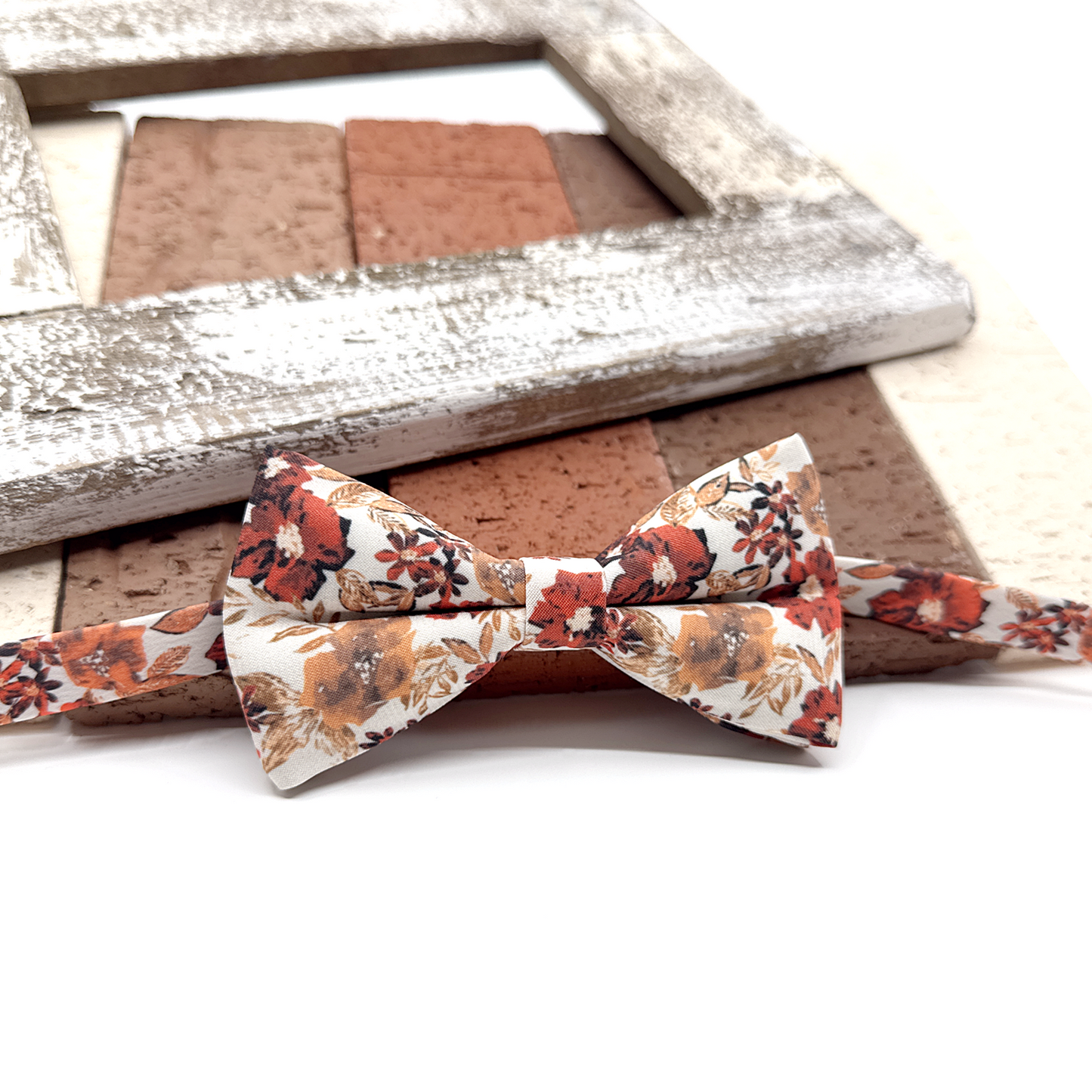 Brunt Orange Floral Bowtie, Wedding Floral Bowtie, Groomsmen Bow ties