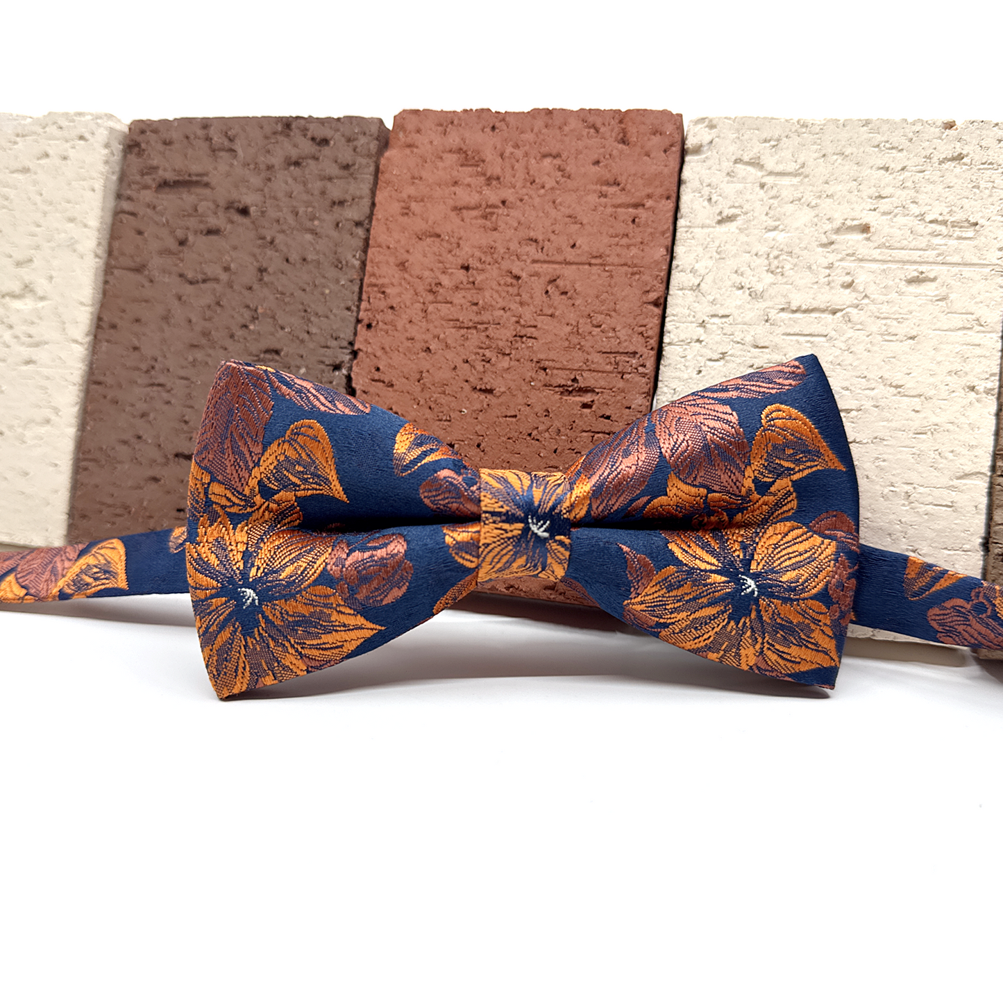 Brunt Orange Floral Bowtie, Suspender Set, Groomsmen Bowties, Wedding Bowtie
