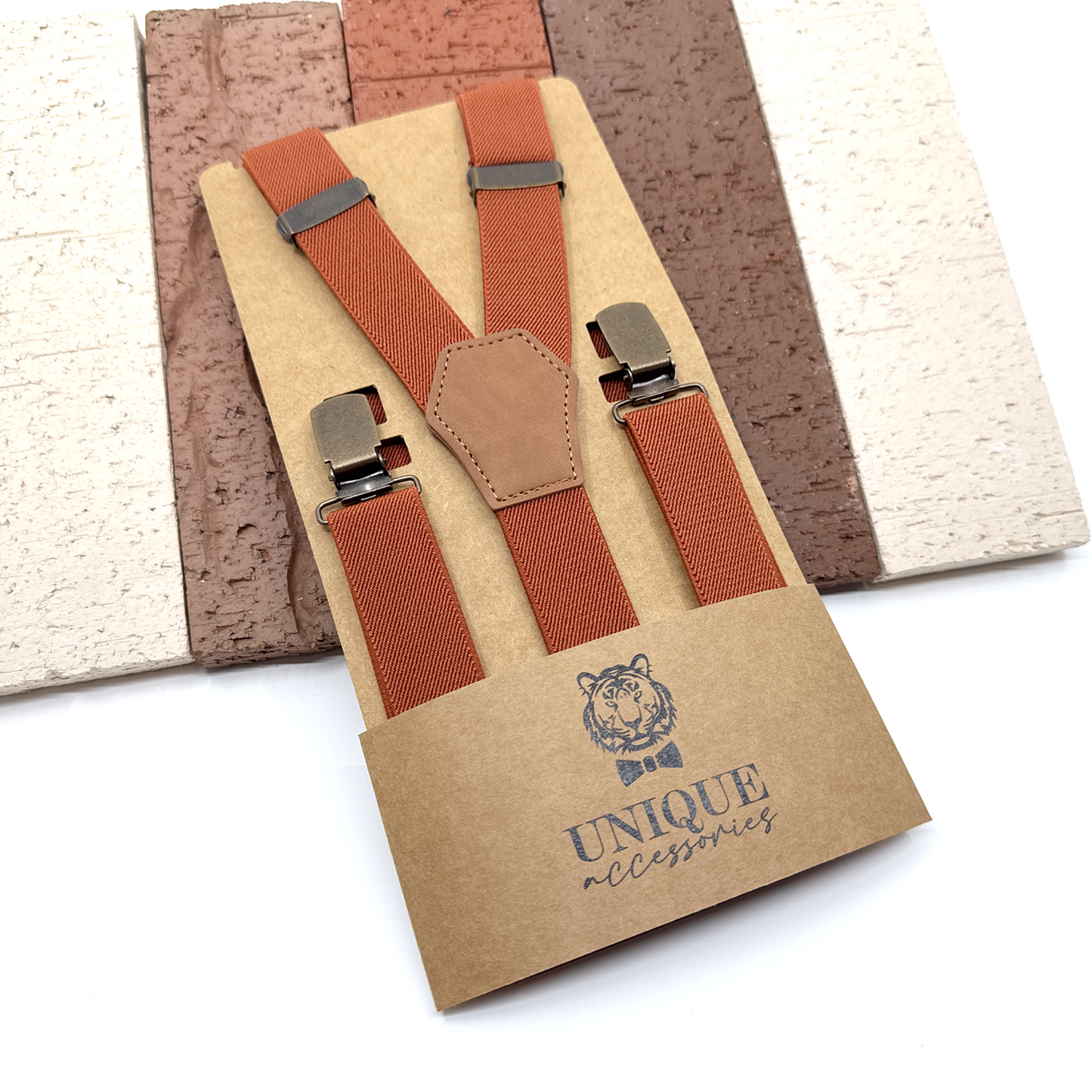 Brunt Orange Suspenders, Linen Terracotta Bowtie, Suspender Bowtie Set, Wedding Suspenders