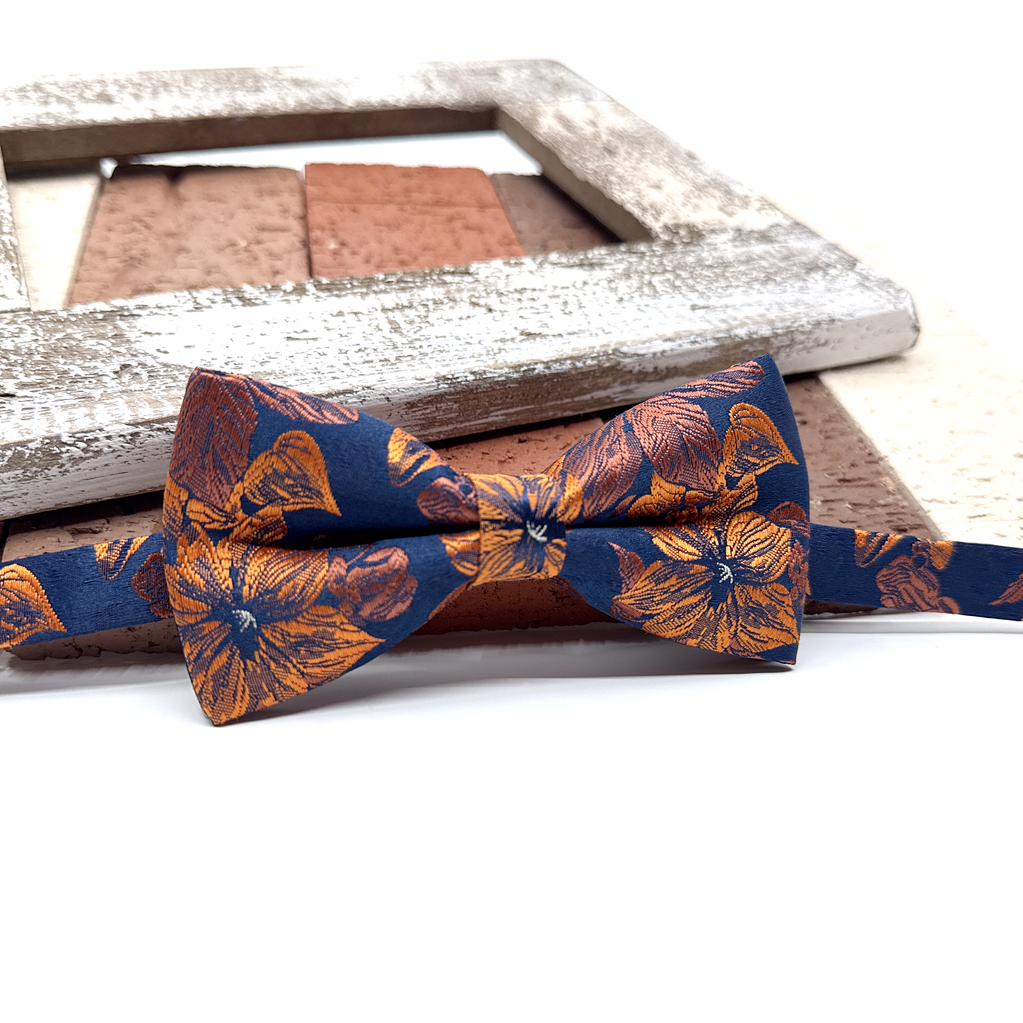 Brunt Orange Floral Bowtie, Suspender Set, Groomsmen Bowties, Wedding Bowtie