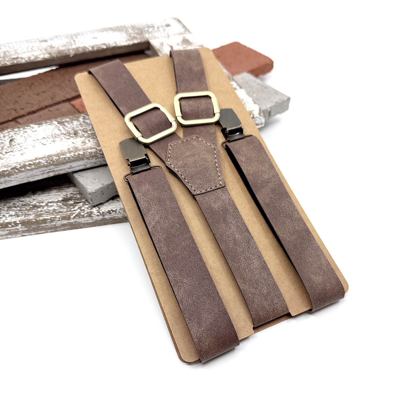 Brown Taupe Suspenders, Brown Suspender Bowtie Set, Wedding Suspenders