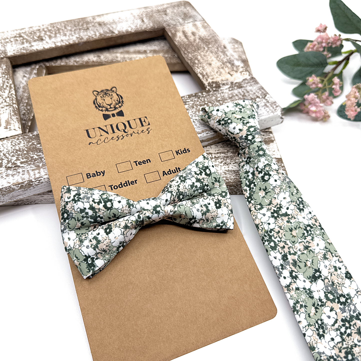 Dusty Green Suspenders, Pale Green Floral Bowtie, Suspender Bowtie Set, Wedding Suspenders