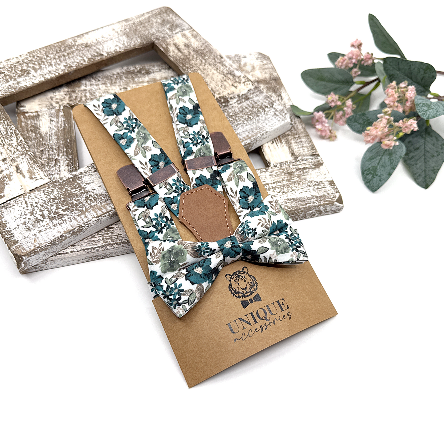 Teal Blue Floral Suspenders, Floral Suspender, Wedding Suspenders, Groomsmen Suspenders