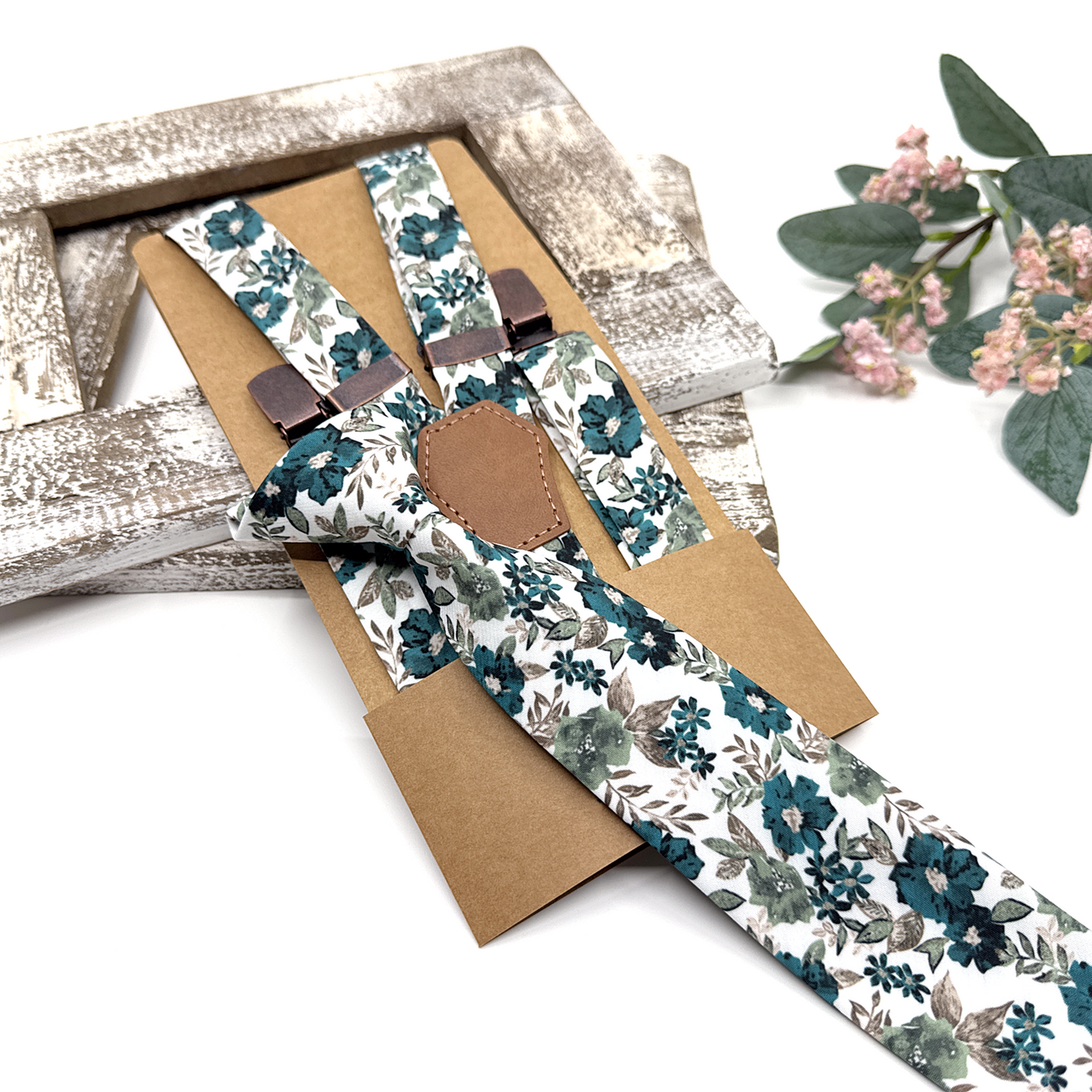 Teal Blue Floral Suspenders, Floral Suspender, Wedding Suspenders, Groomsmen Suspenders