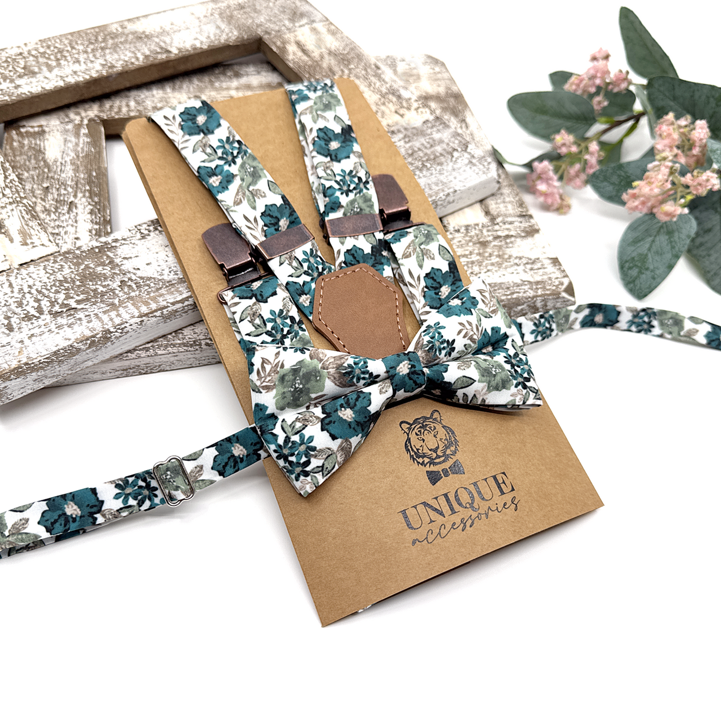 Teal Blue Floral Suspenders, Floral Suspender, Wedding Suspenders, Groomsmen Suspenders