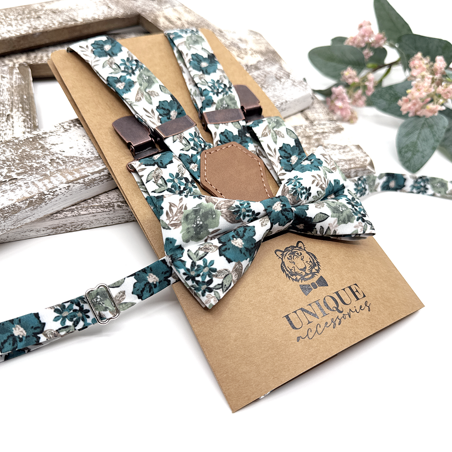 Teal Blue Floral Suspenders, Floral Suspender, Wedding Suspenders, Groomsmen Suspenders
