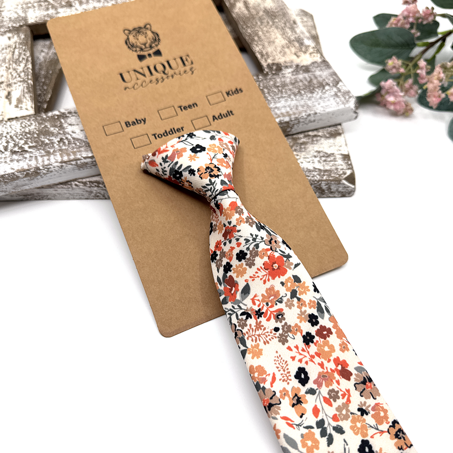 Burnt Orange Ivory Suspenders, Pale Copper Floral Bowtie, Suspender Bowtie Set