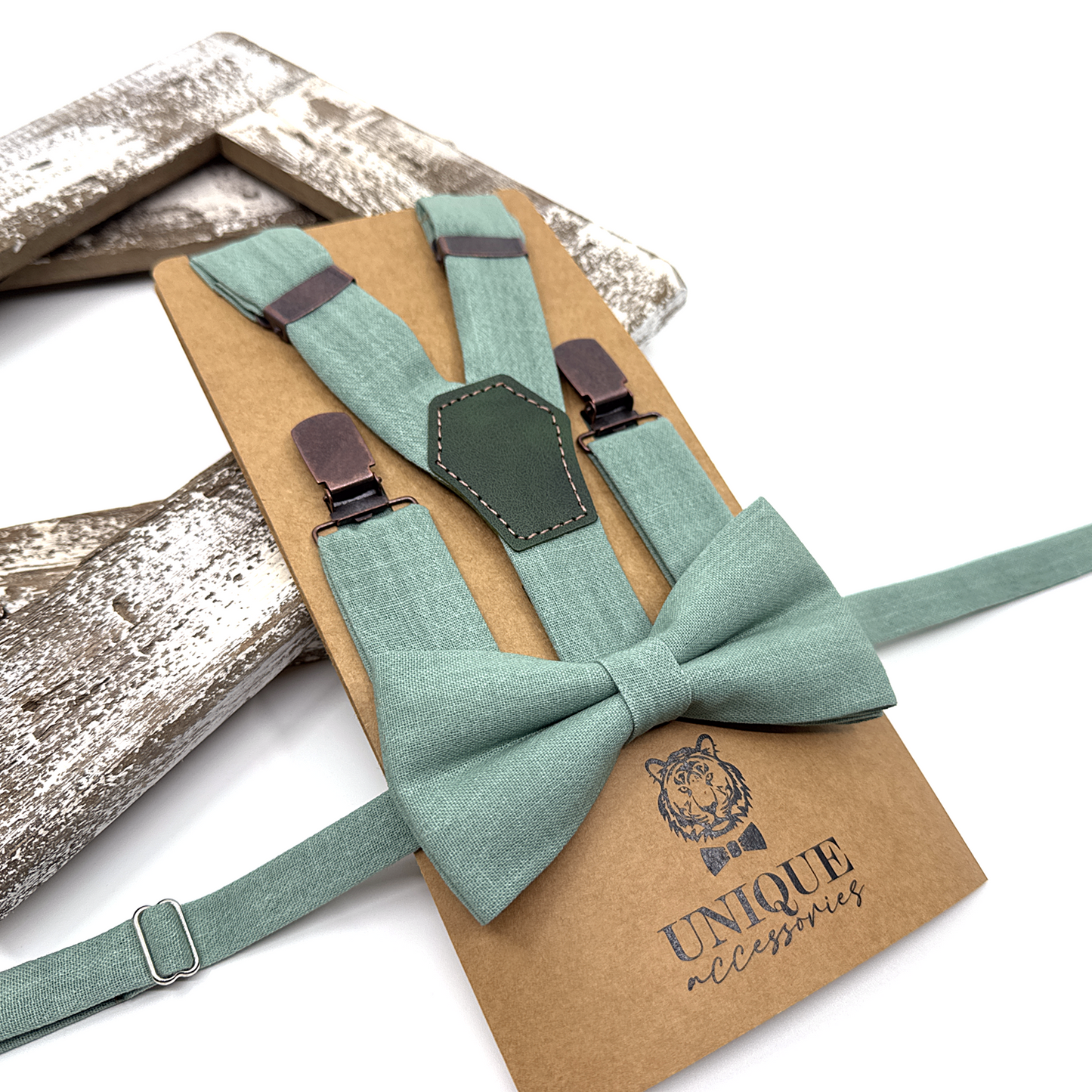 Cambridge Blue Suspenders, Linen Suspender Bowtie Set, Suspender Necktie, Wedding Suspenders, Groomsmen Suspenders