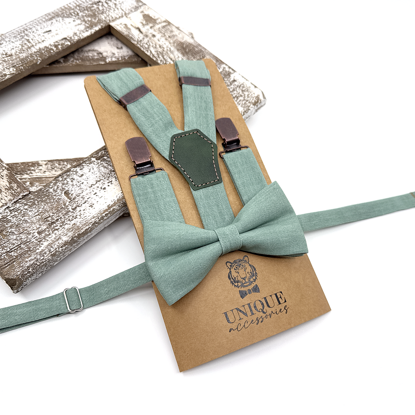 Cambridge Blue Suspenders, Linen Suspender Bowtie Set, Suspender Necktie, Wedding Suspenders, Groomsmen Suspenders