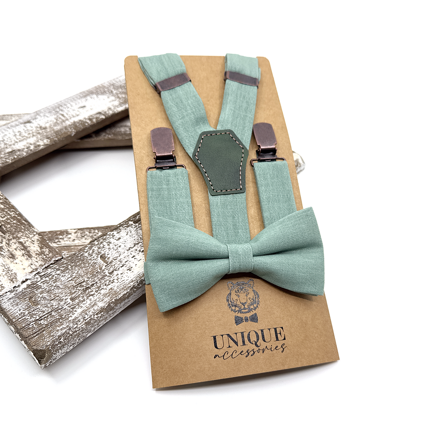 Cambridge Blue Suspenders, Linen Suspender Bowtie Set, Suspender Necktie, Wedding Suspenders, Groomsmen Suspenders