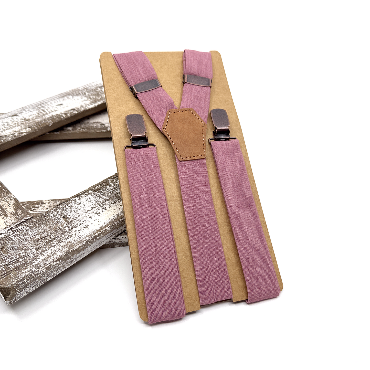 Dusty Rose Suspenders, Linen Suspender Bowtie Set, Suspender Necktie, Wedding Suspenders, Groomsmen Suspenders