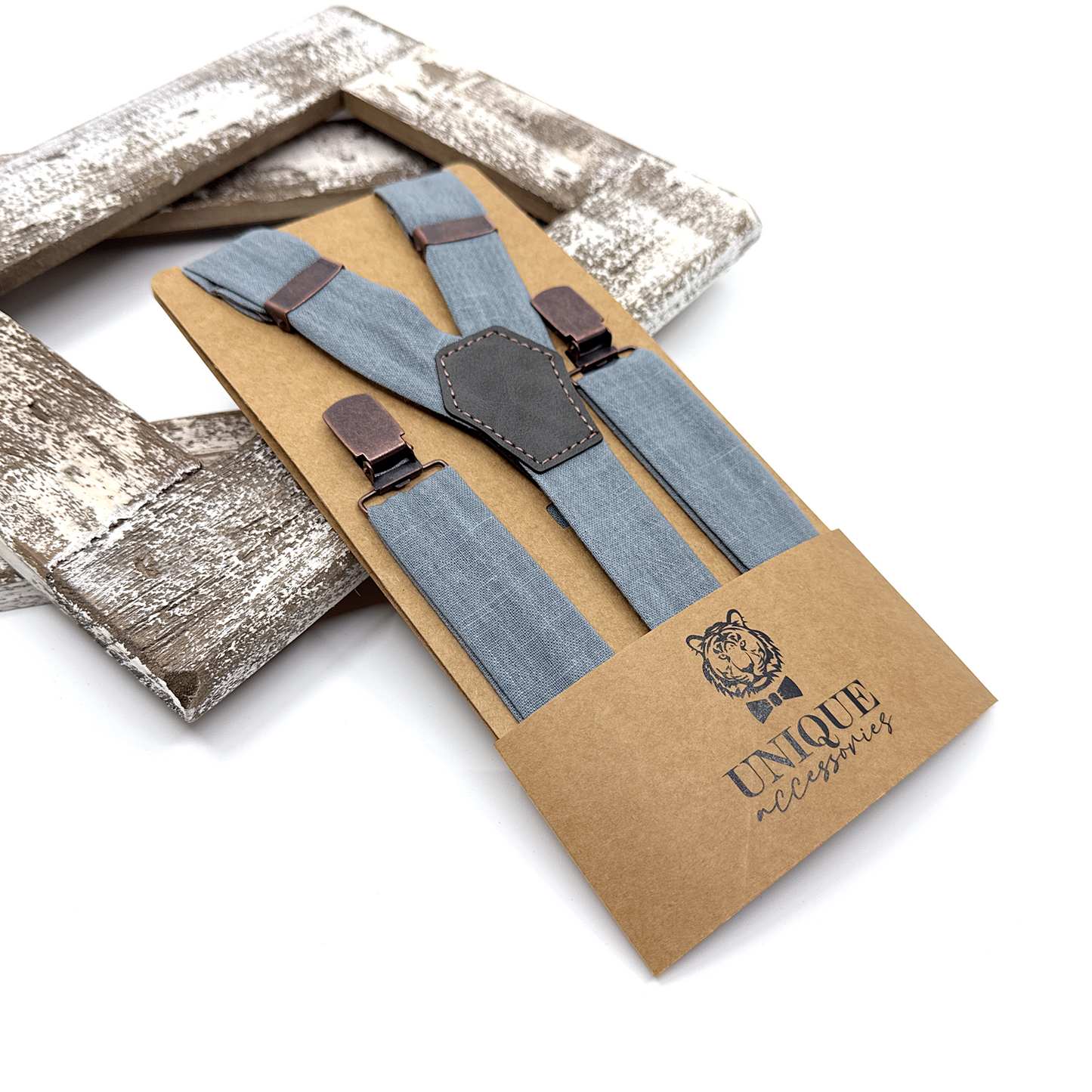 Dusty Blue Suspenders, Linen Suspender Bowtie Set, Wedding Suspenders