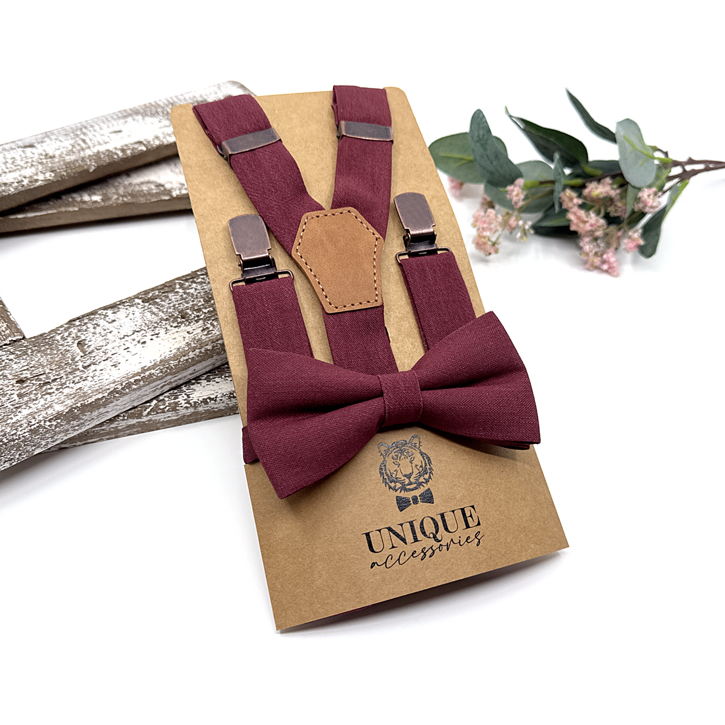 Burgundy Suspenders, Linen Suspender, Wedding Suspenders, Groomsmen Suspenders