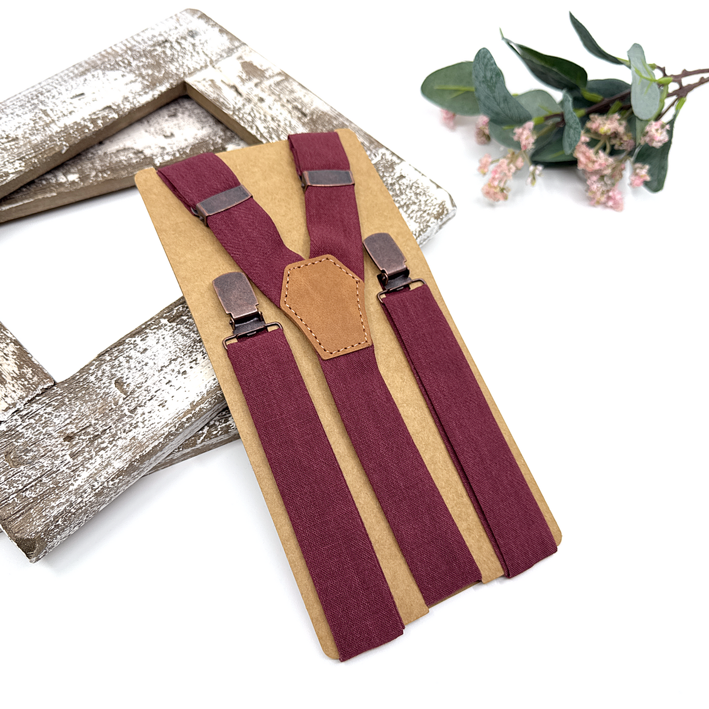 Burgundy Suspenders, Linen Suspender, Wedding Suspenders, Groomsmen Suspenders