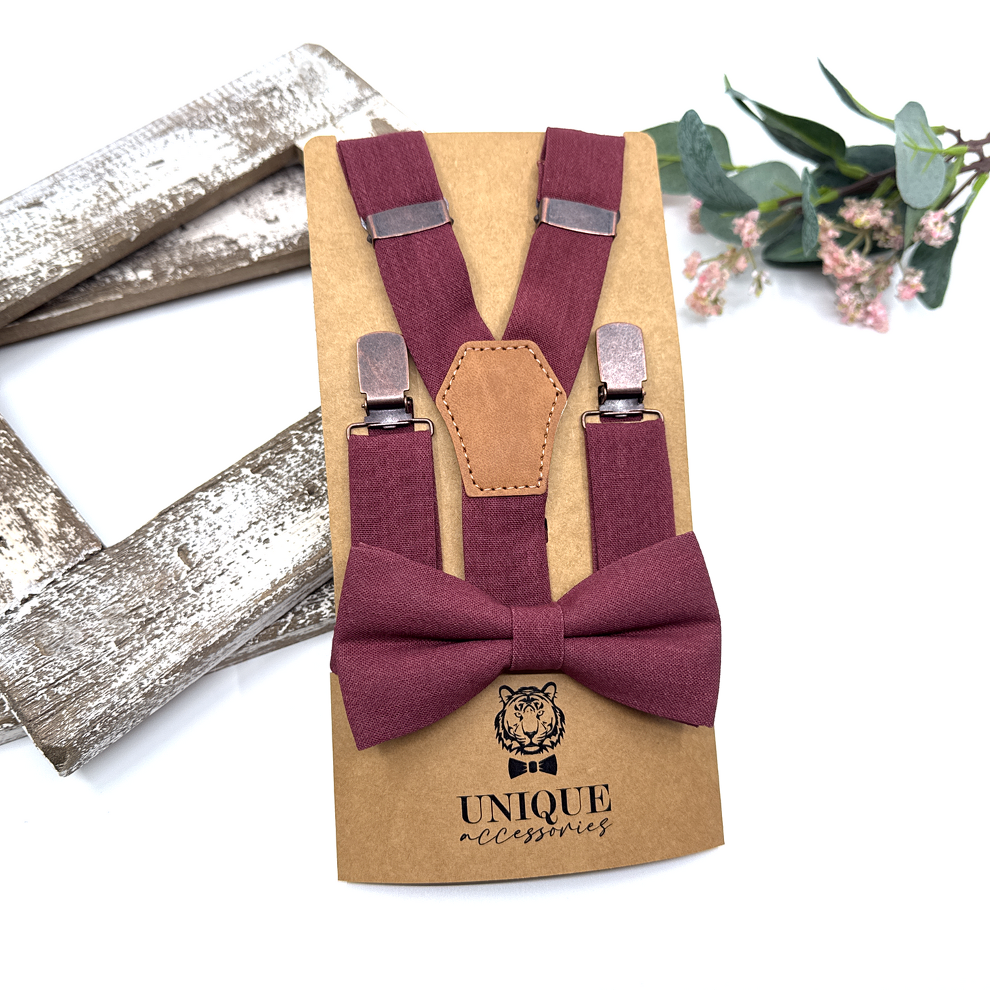 Burgundy Suspenders, Linen Suspender, Wedding Suspenders, Groomsmen Suspenders
