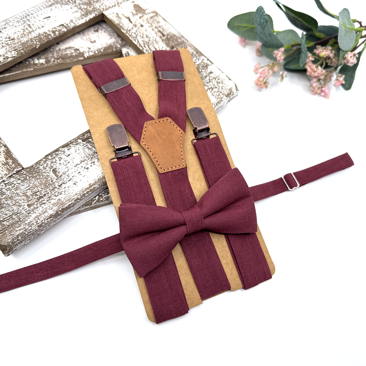 Burgundy Suspenders, Linen Suspender, Wedding Suspenders, Groomsmen Suspenders