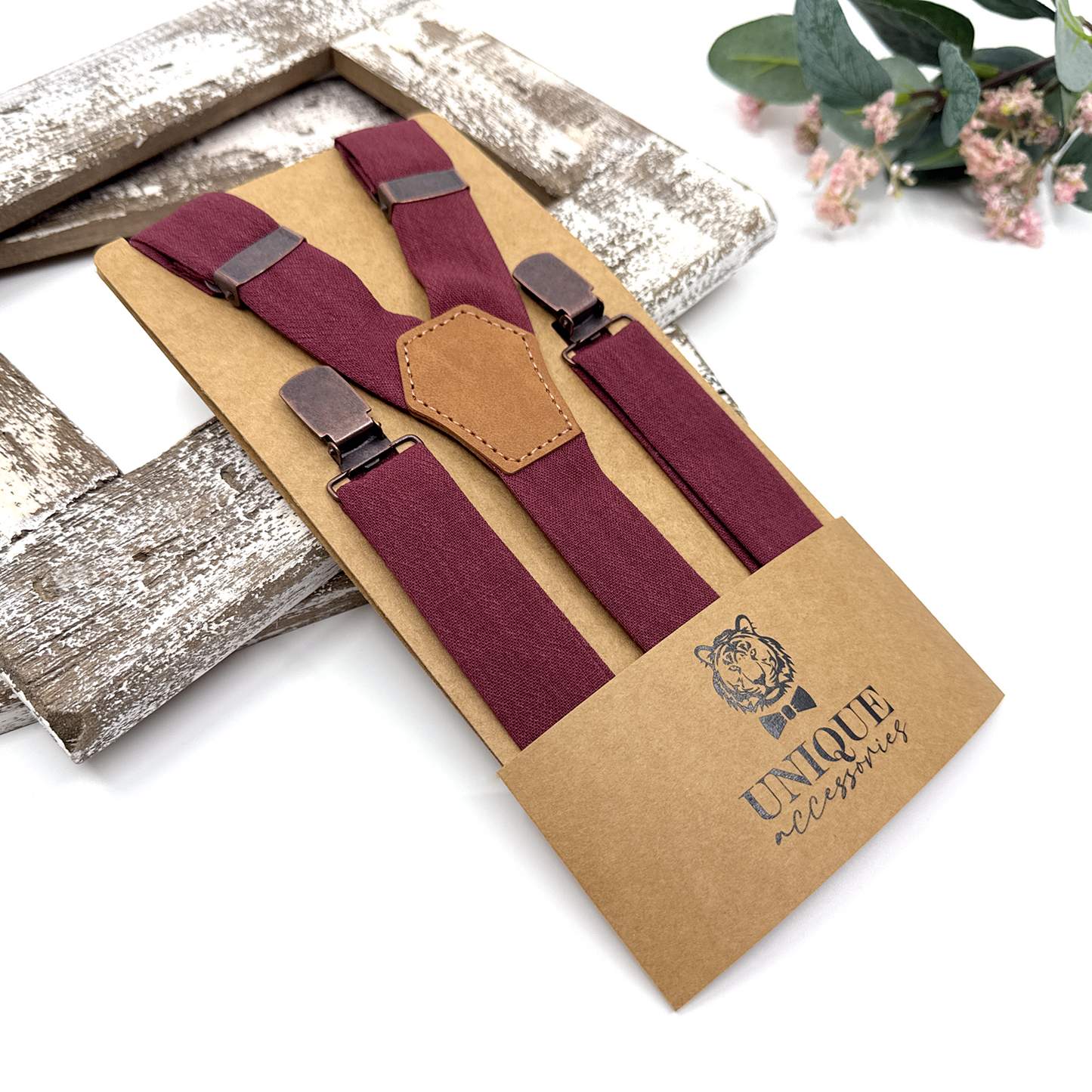 Burgundy Suspenders, Linen Suspender, Wedding Suspenders, Groomsmen Suspenders