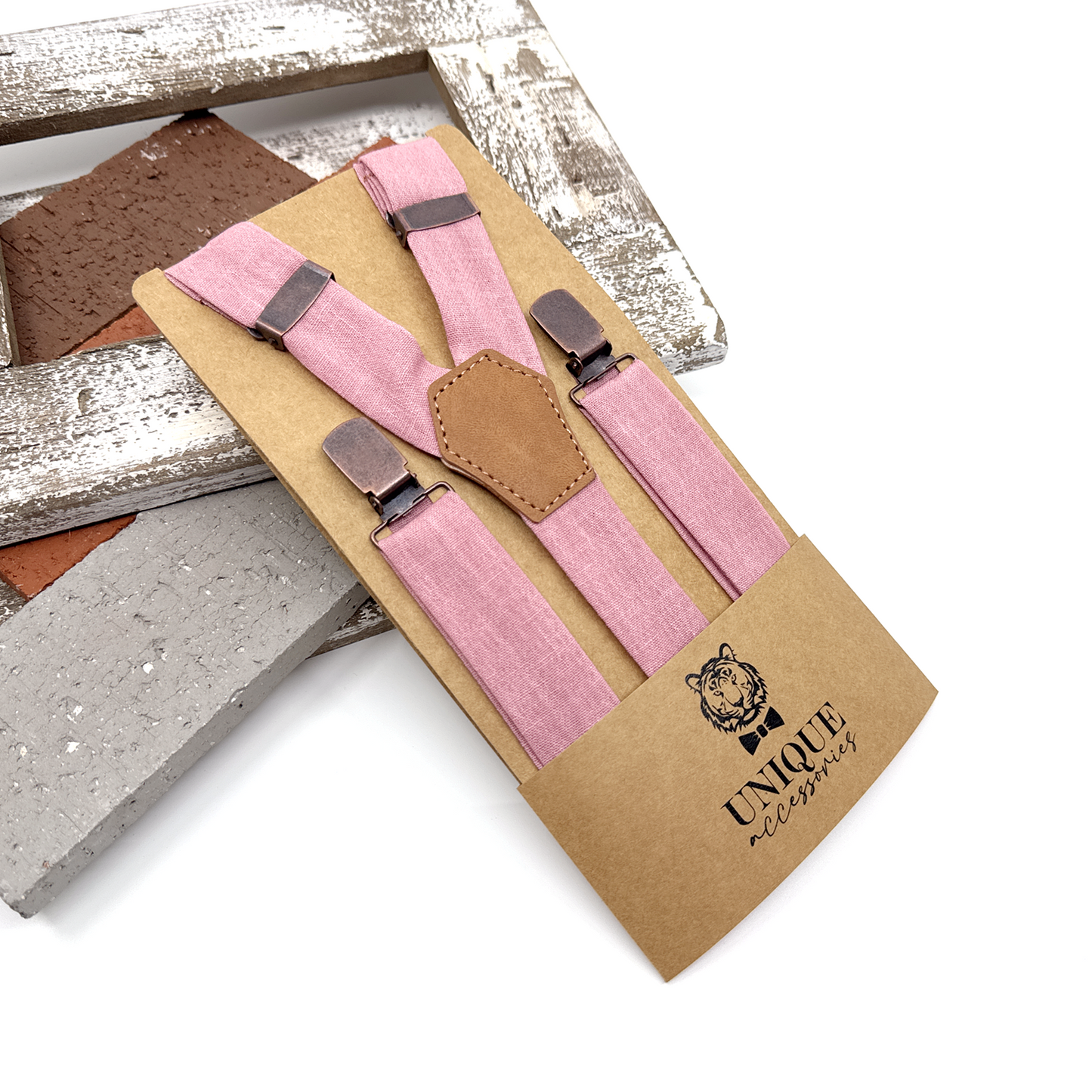 Pink Suspenders, Linen Suspender, Groom Suspender Set, Wedding Suspenders