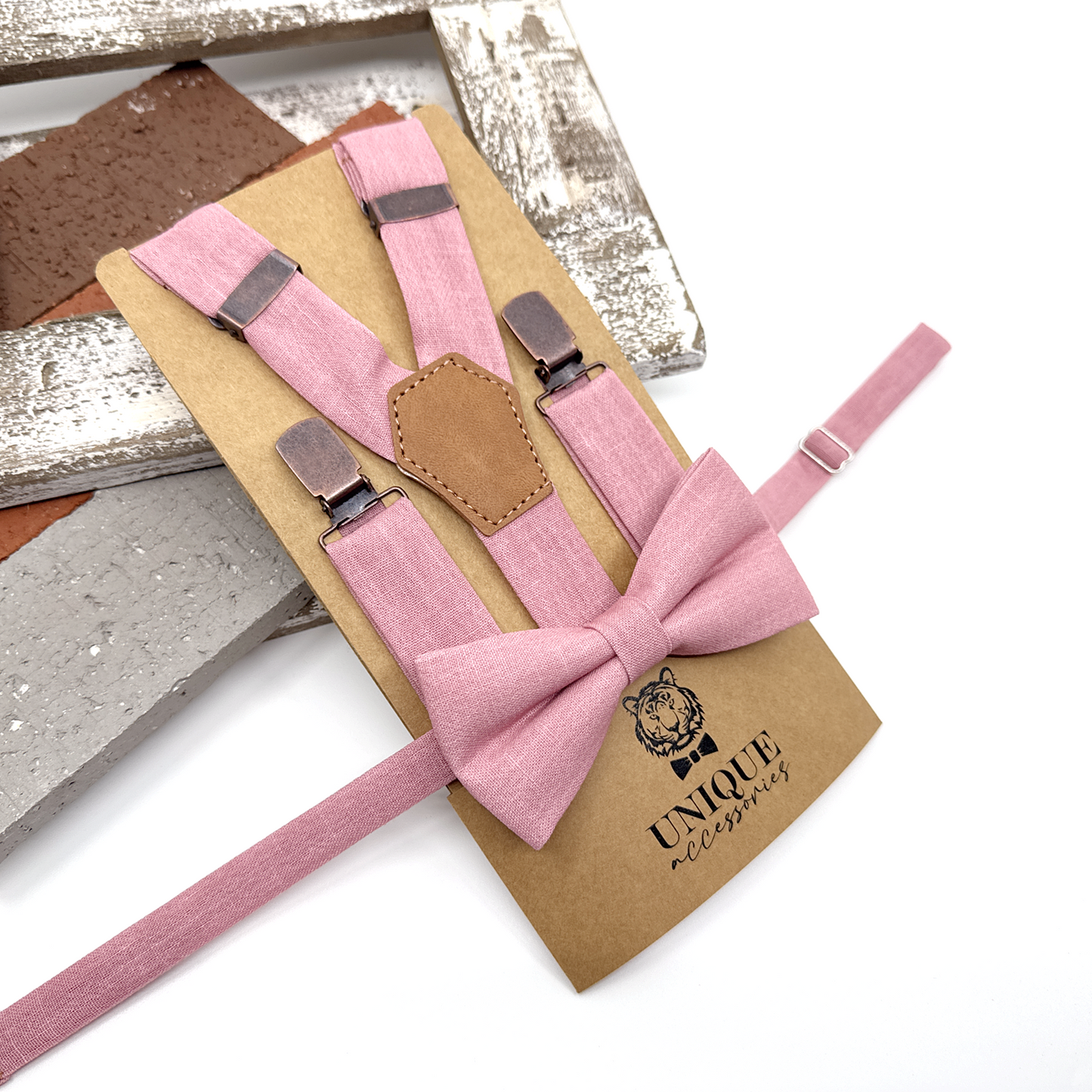 Pink Suspenders, Linen Suspender, Groom Suspender Set, Wedding Suspenders