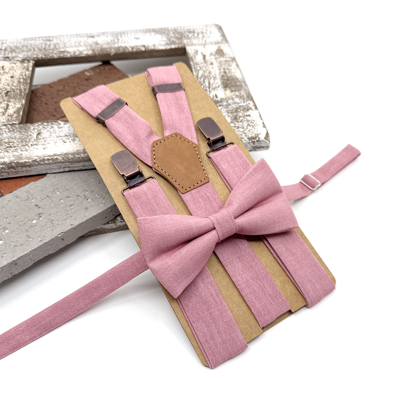Pink Suspenders, Linen Suspender, Groom Suspender Set, Wedding Suspenders