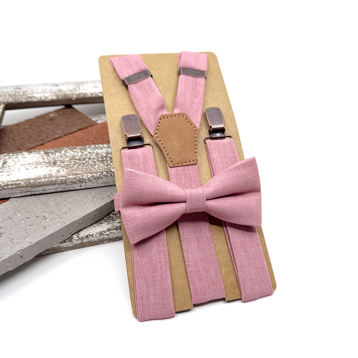 Pink Suspenders, Linen Suspender, Groom Suspender Set, Wedding Suspenders