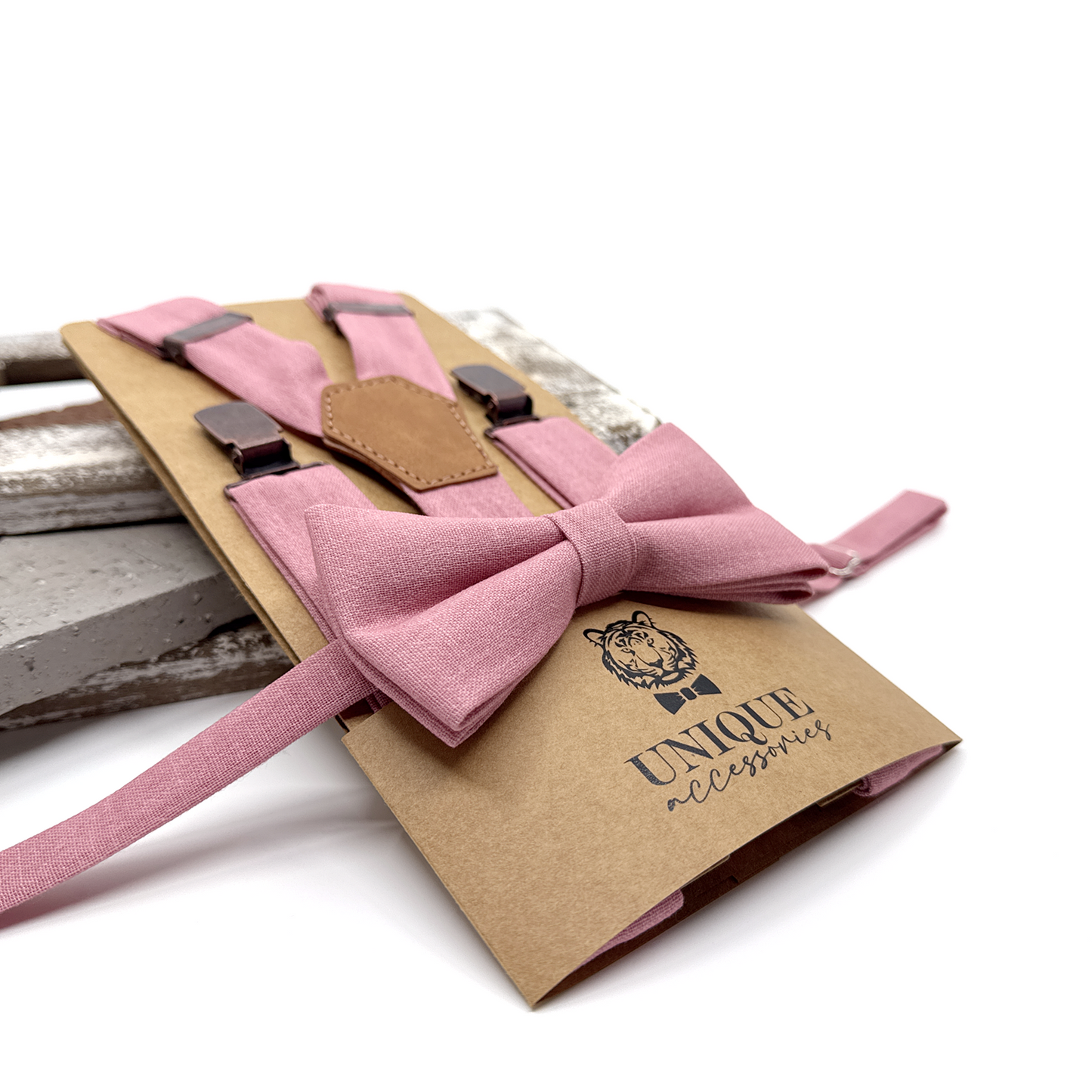 Pink Suspenders, Linen Suspender, Groom Suspender Set, Wedding Suspenders