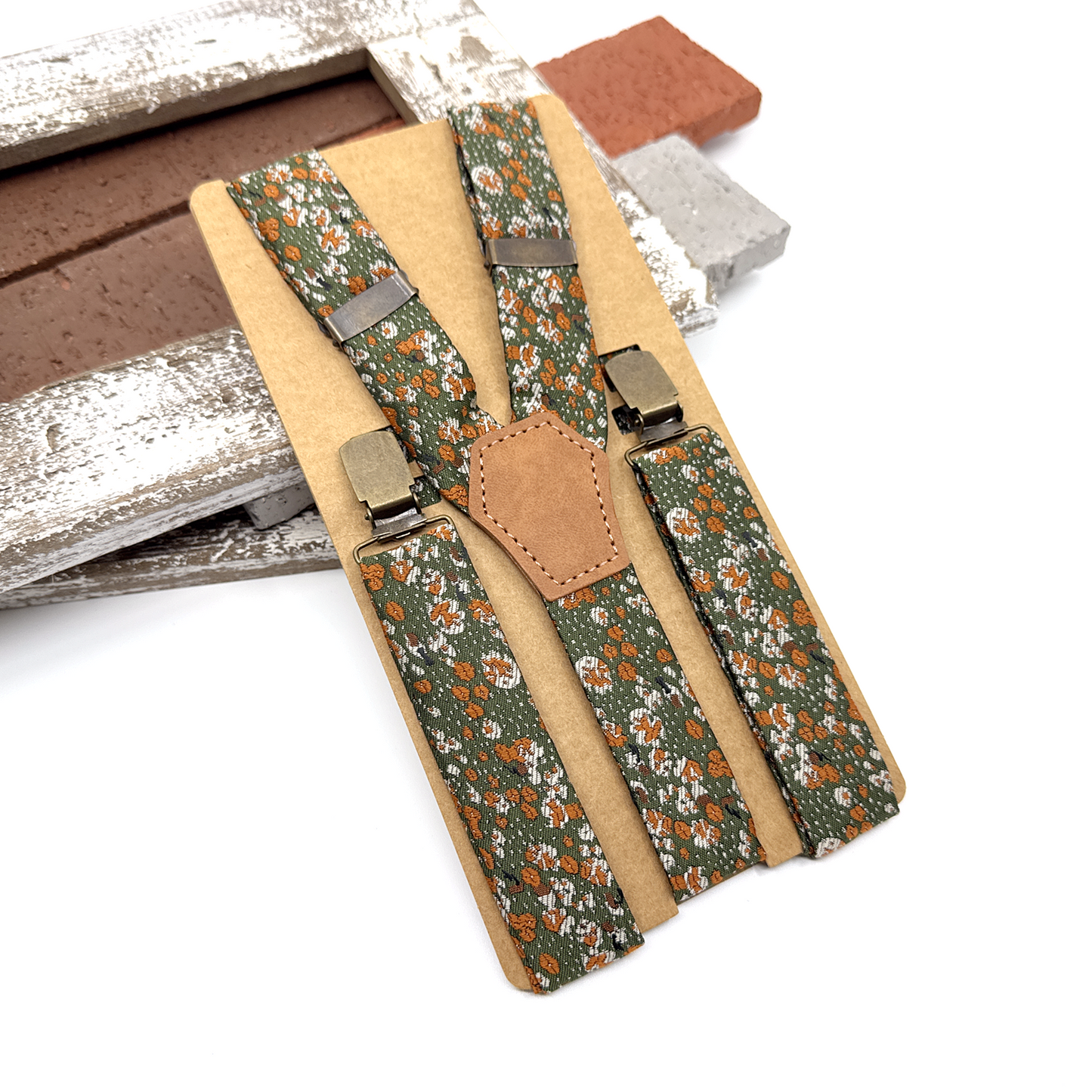 Green Suspenders, Brunt Floral Suspender, Men Suspender, Wedding Suspenders