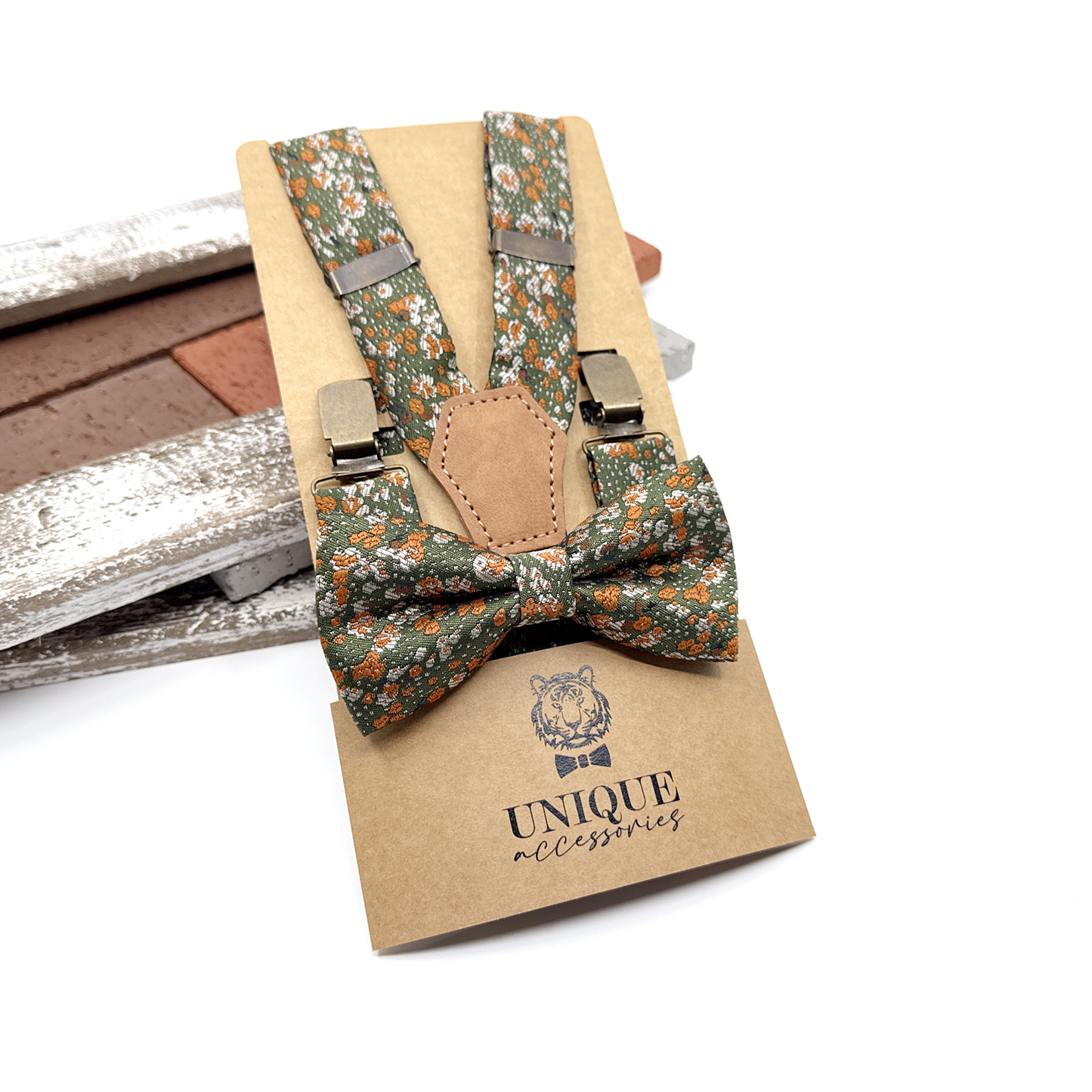 Green Suspenders, Brunt Floral Suspender, Men Suspender, Wedding Suspenders