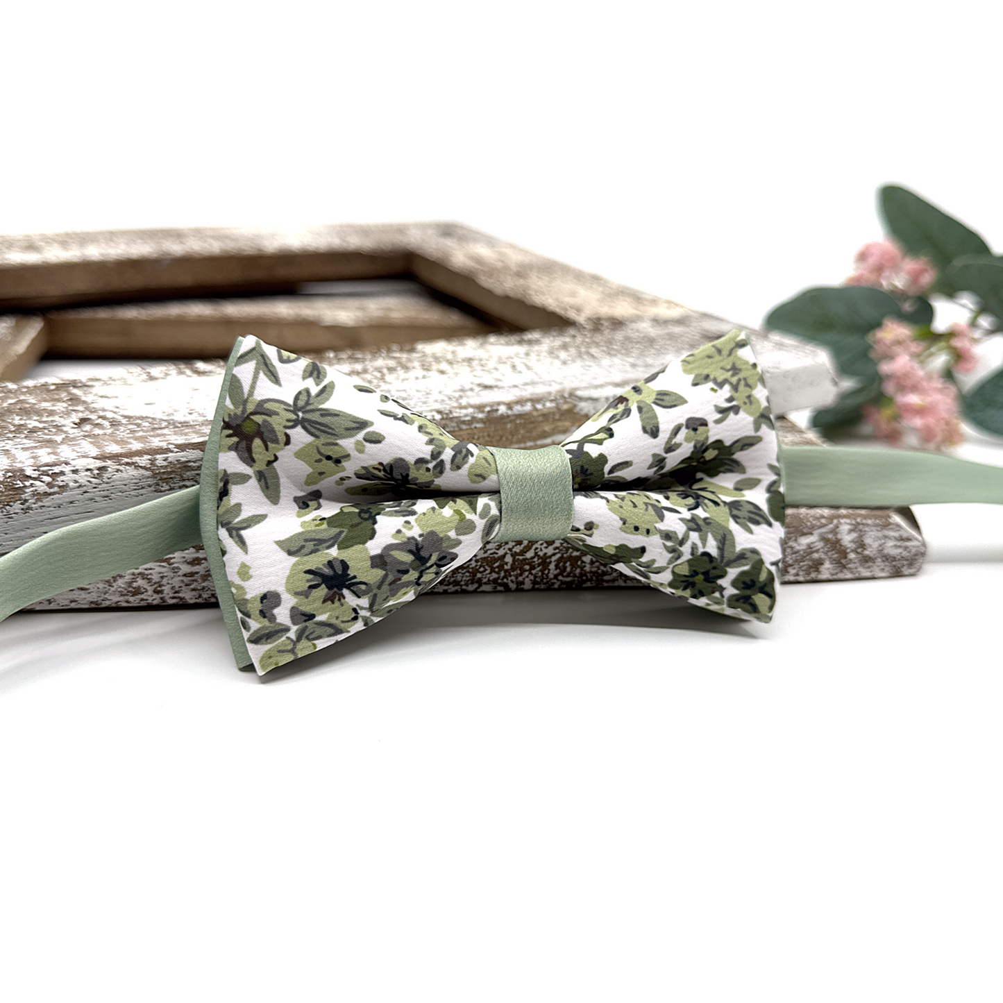 Dusty Green Suspenders, Olive Green Floral Bowtie, Suspender Necktie, Wedding Suspenders
