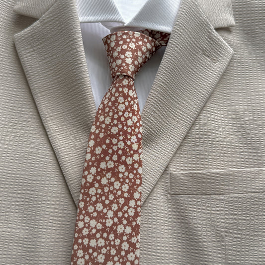 Terracotta Floral Tie Set for Men | Wedding Necktie