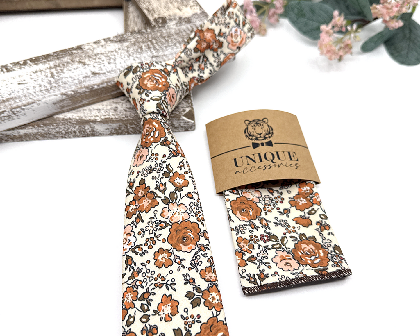 Terracotta Floral Neckties, Wedding Floral Tie, Men Necktie, Groom Necktie, Wedding Tie