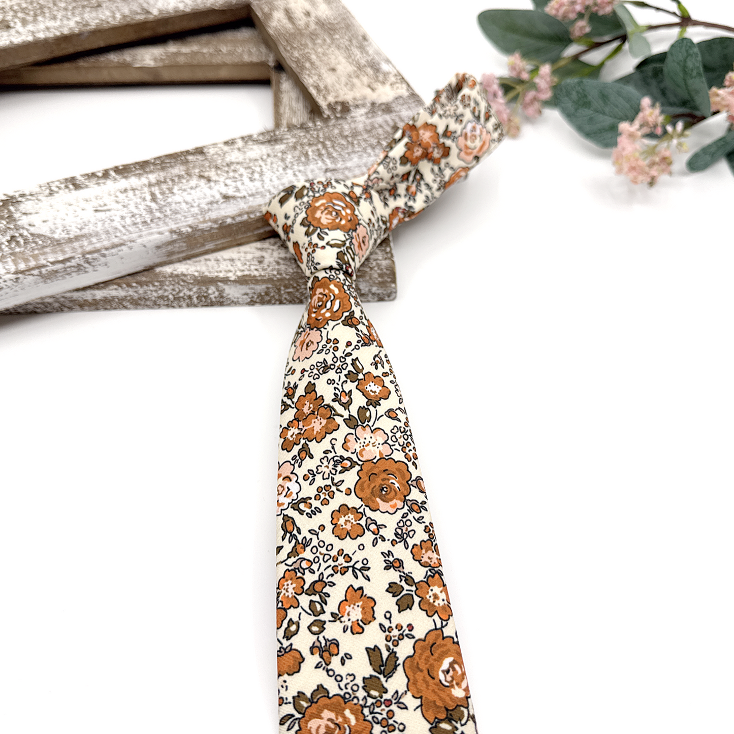Terracotta Floral Neckties, Wedding Floral Tie, Men Necktie, Groom Necktie, Wedding Tie