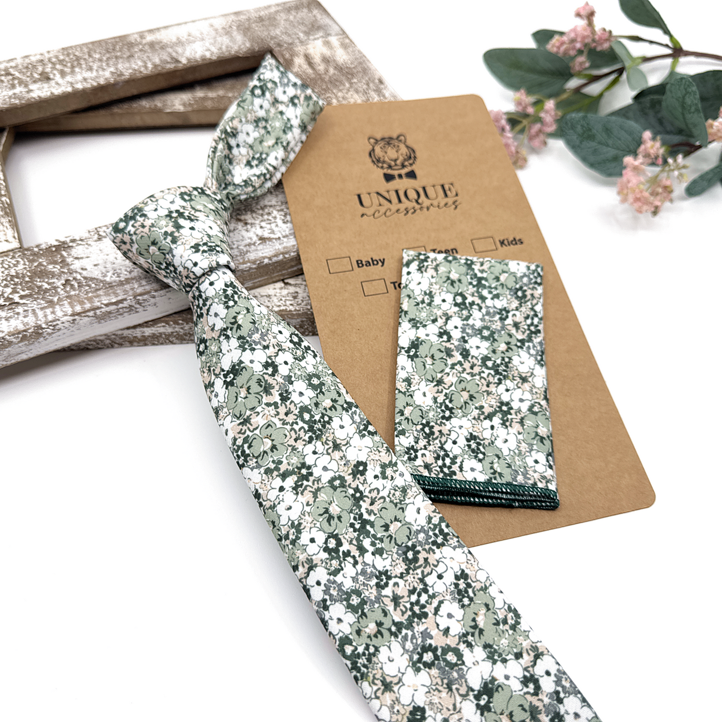 Dusty Pale Green Floral Necktie, Floral Men Necktie, Wedding Floral Ties