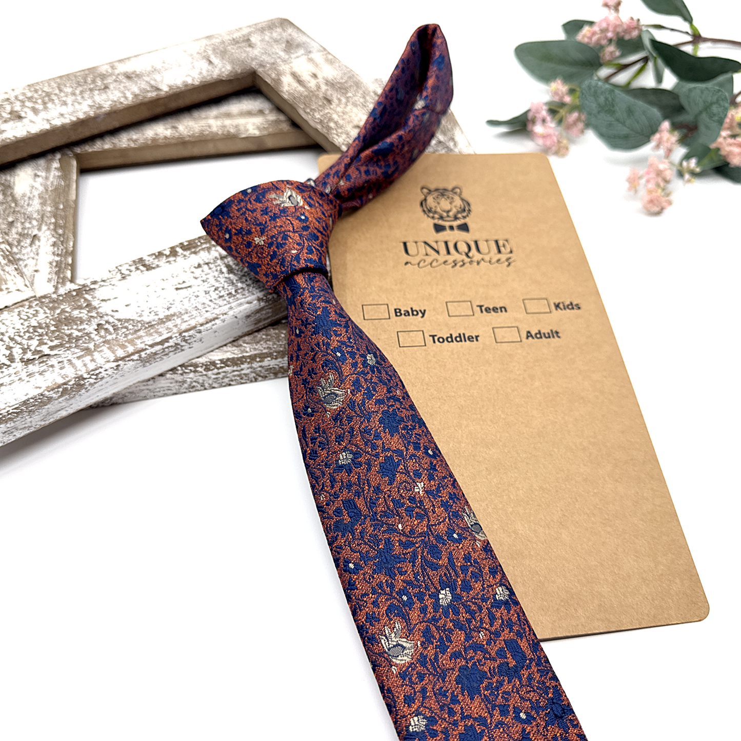 Brunt Orange Necktie, Floral Necktie, Tie for Mens, Wedding tie
