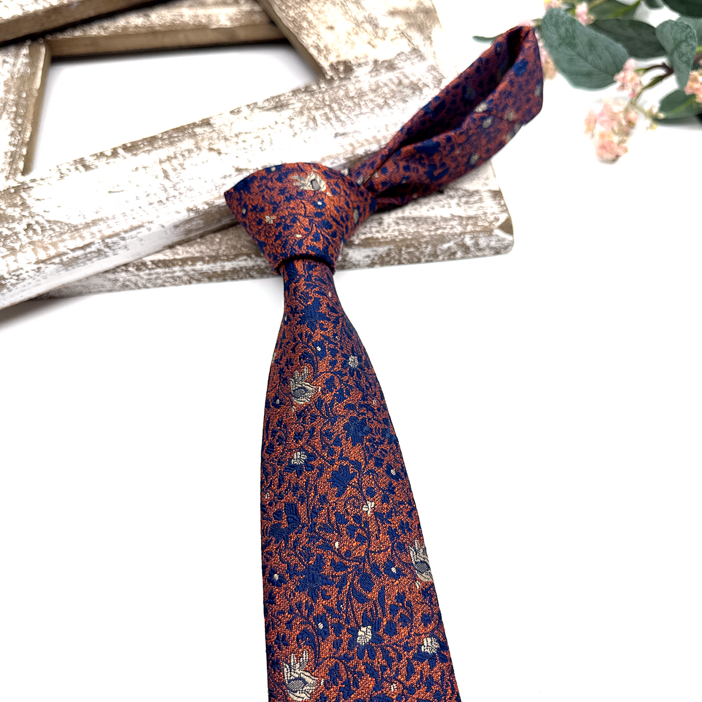 Brunt Orange Necktie, Floral Necktie, Tie for Mens, Wedding tie