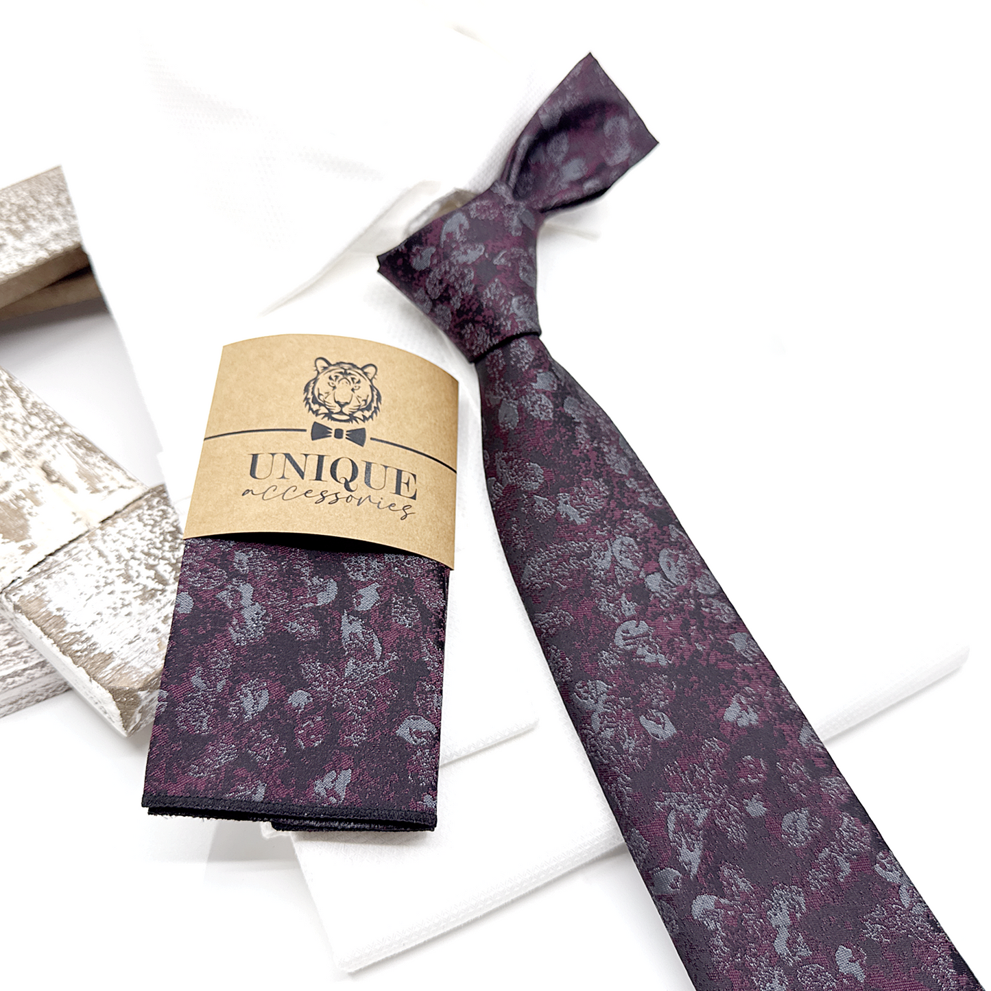 Floral Necktie, Wine Floral Necktie, Tie for Mens, Groom neckties, Wedding tie, Groomsmen Necktie