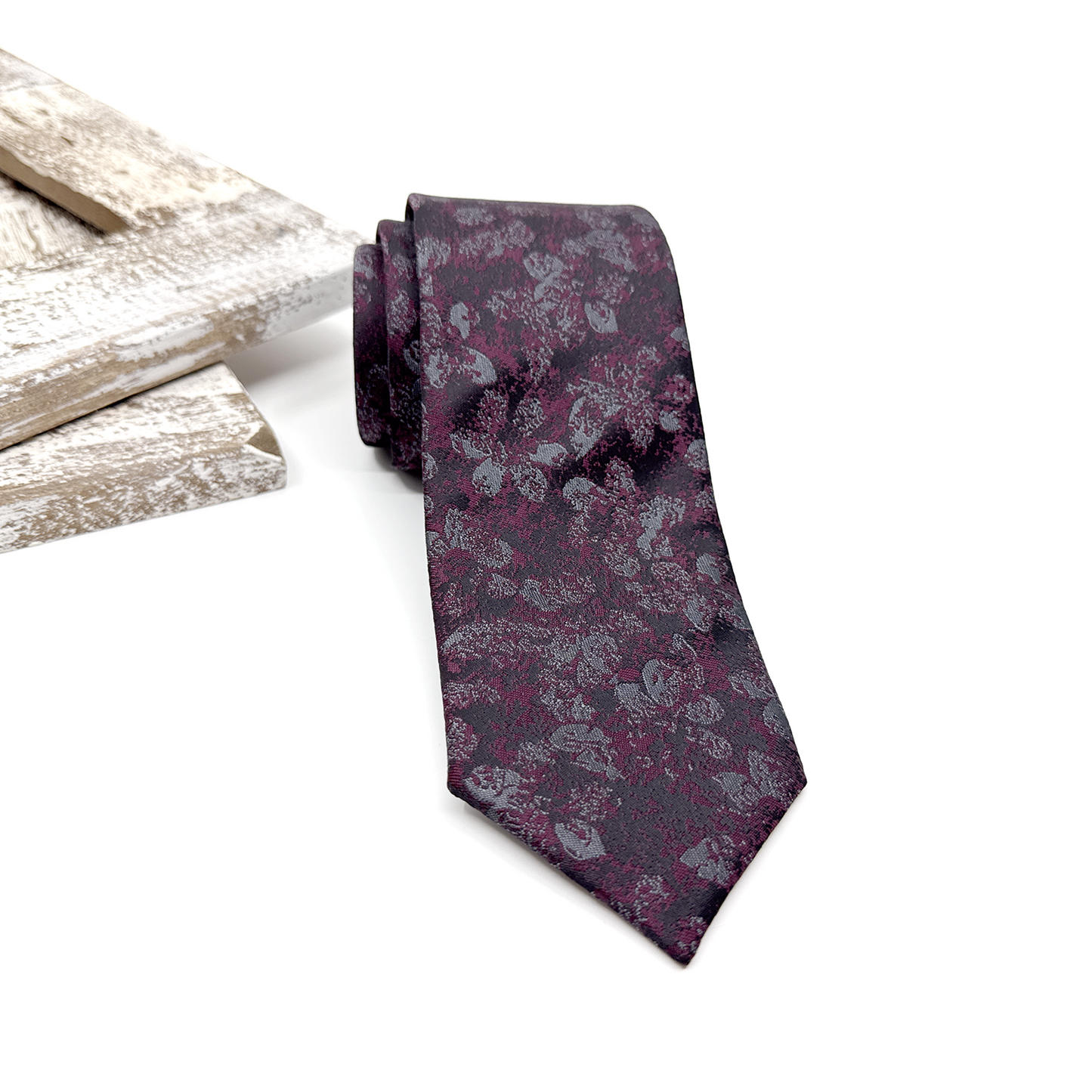 Floral Necktie, Wine Floral Necktie, Tie for Mens, Groom neckties, Wedding tie, Groomsmen Necktie