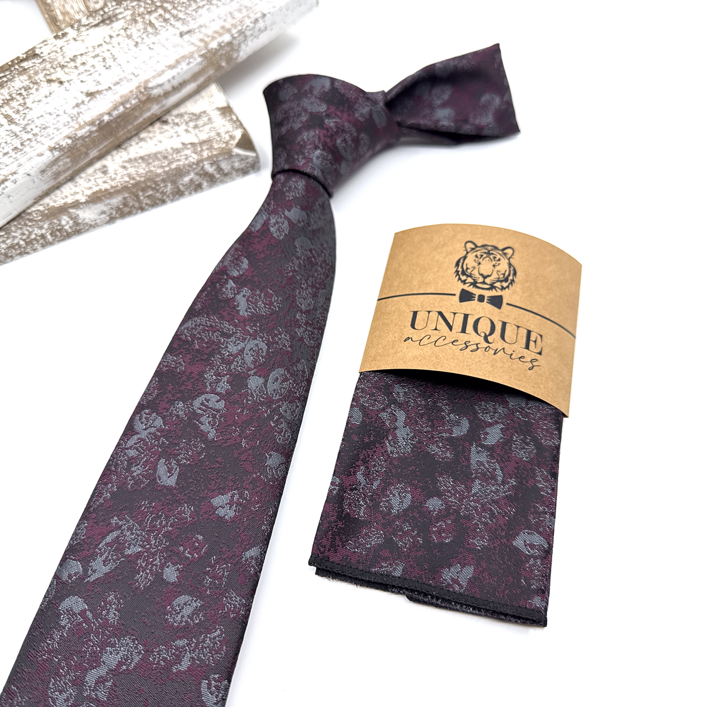 Floral Necktie, Wine Floral Necktie, Tie for Mens, Groom neckties, Wedding tie, Groomsmen Necktie