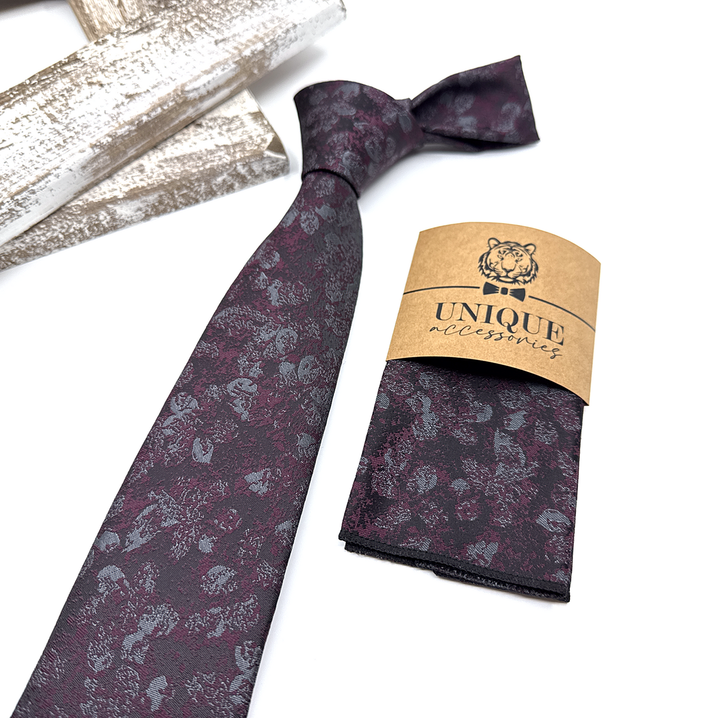 Floral Necktie, Wine Floral Necktie, Tie for Mens, Groom neckties, Wedding tie, Groomsmen Necktie