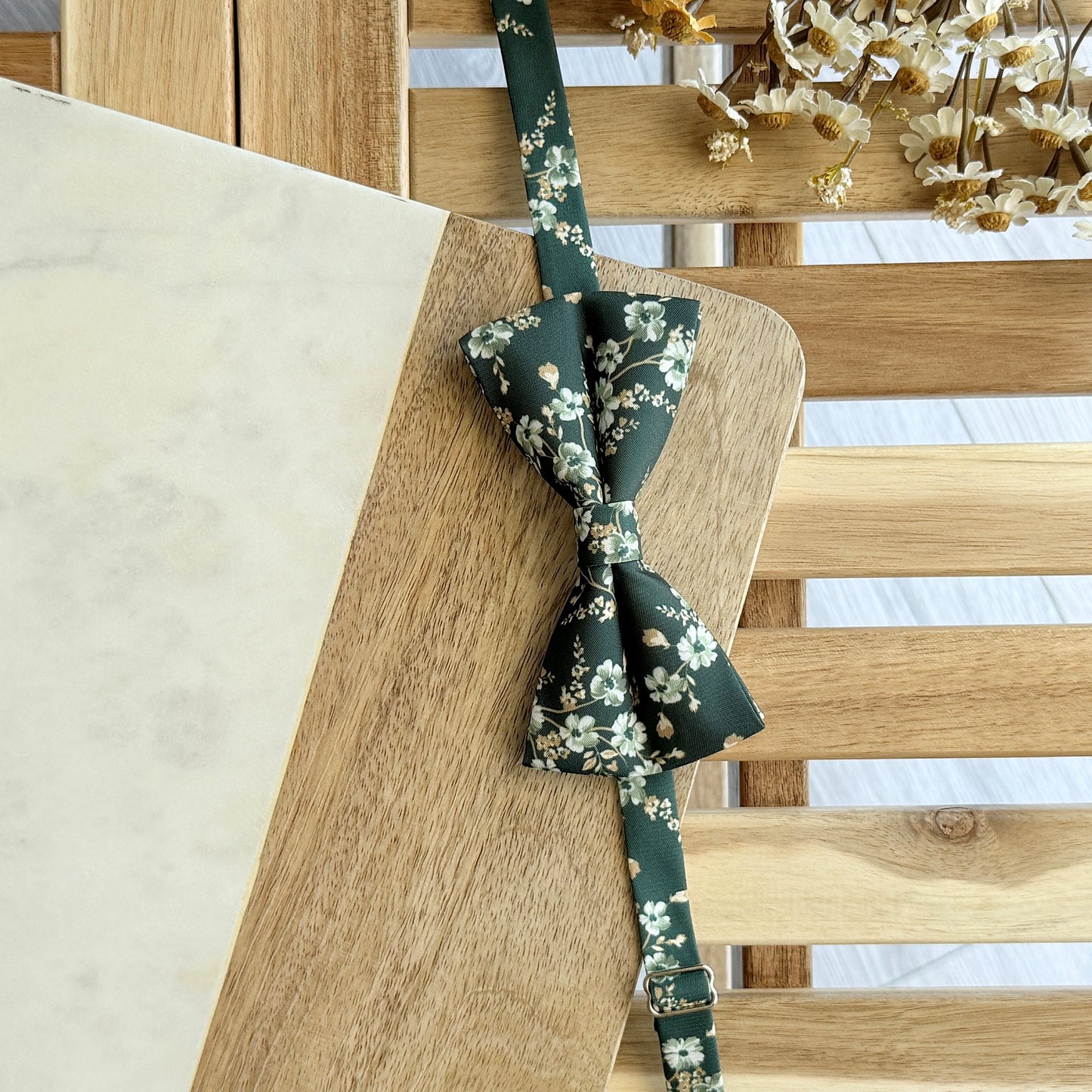 Dark Green Floral Tie Set – Wedding Necktie & Pocket Square for Men
