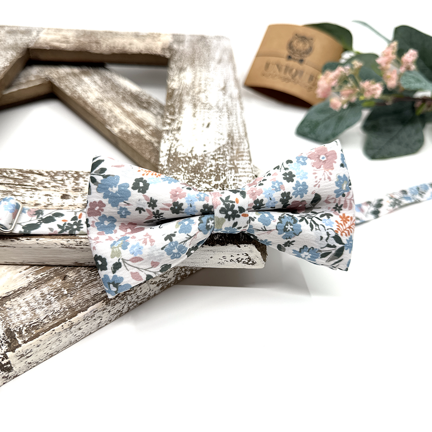 Dusty Blue Floral Suspenders, Dusty Blue Bow tie, Suspender Bowtie, Wedding Floral Suspenders