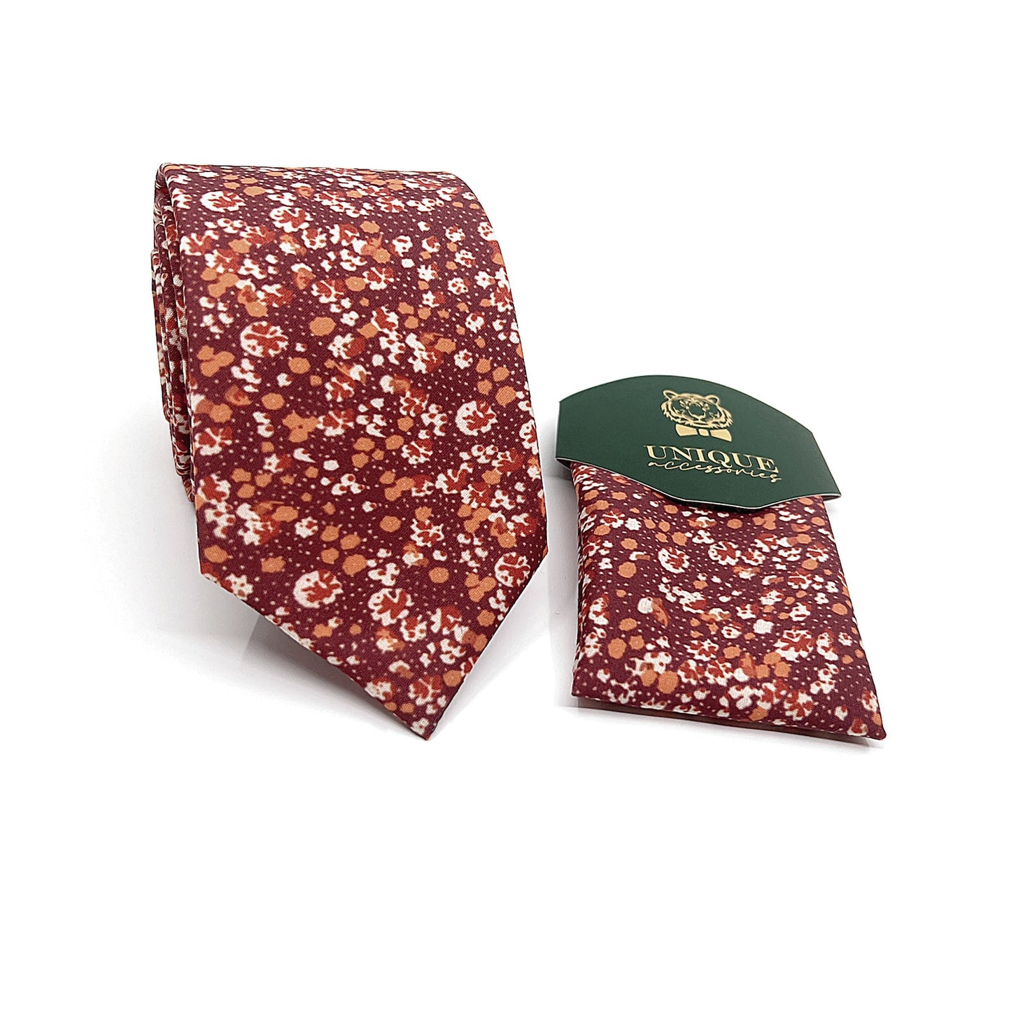 Burnt Orange Floral Necktie, Groom Necktie, Wedding tie, Mens Necktie
