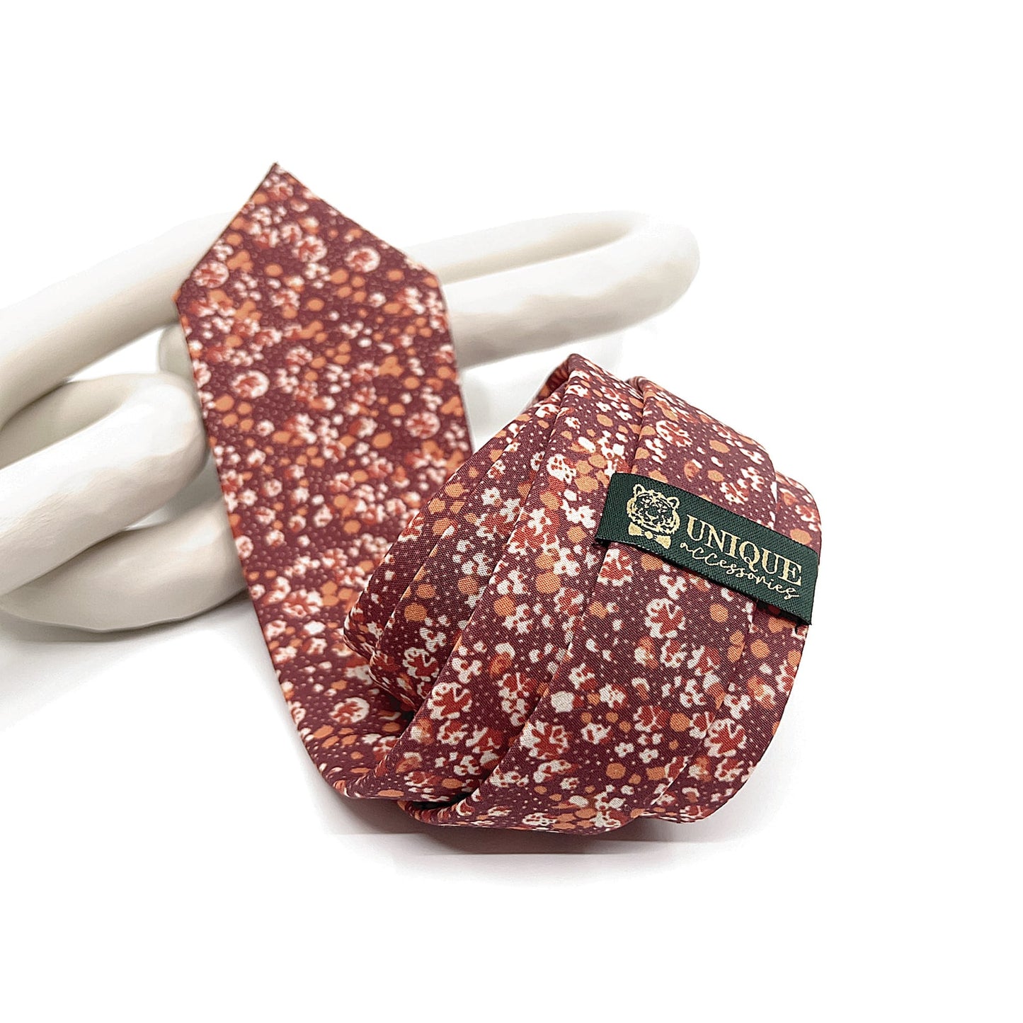 Burnt Orange Floral Necktie, Groom Necktie, Wedding tie, Mens Necktie