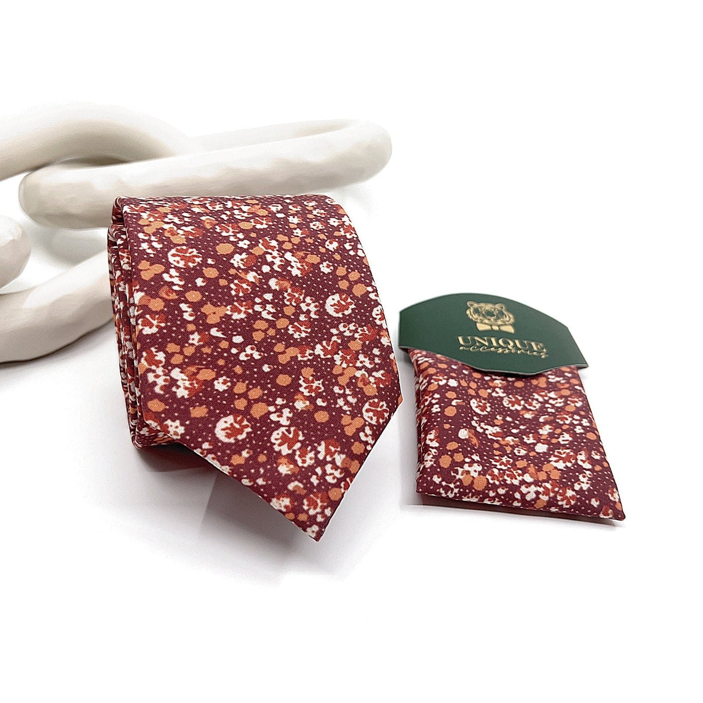 Burnt Orange Floral Necktie, Groom Necktie, Wedding tie, Mens Necktie