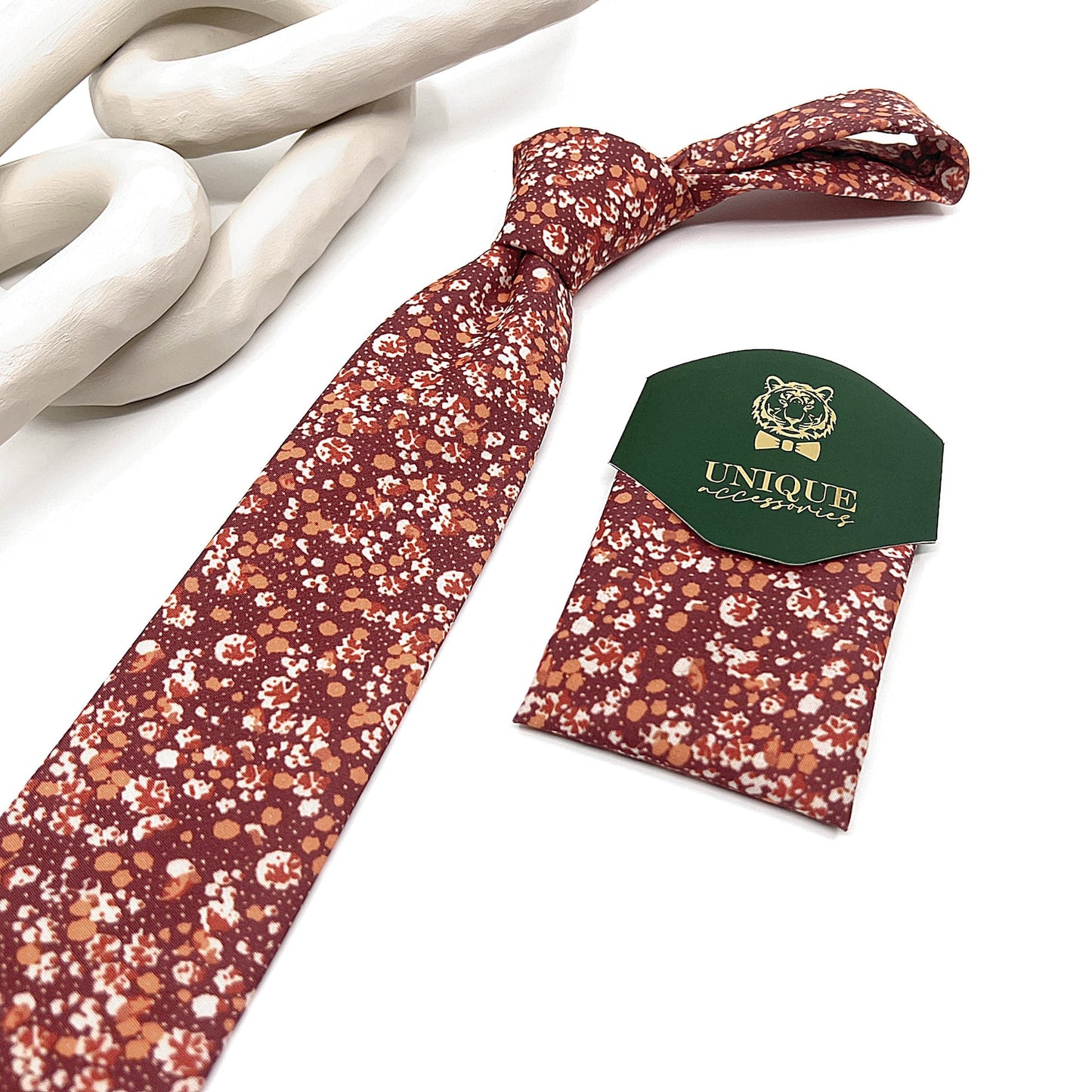 Burnt Orange Floral Necktie, Groom Necktie, Wedding tie, Mens Necktie