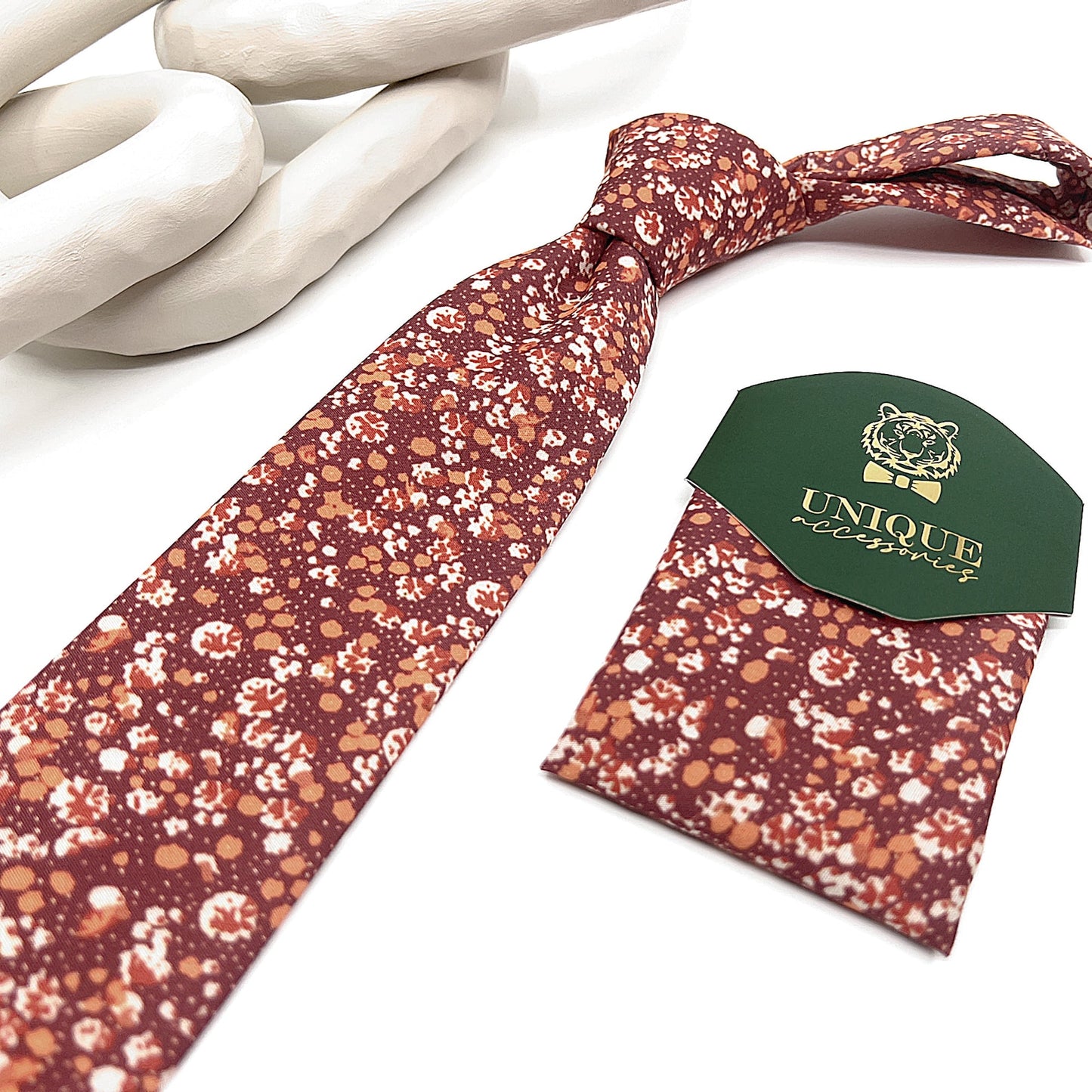 Burnt Orange Floral Necktie, Groom Necktie, Wedding tie, Mens Necktie